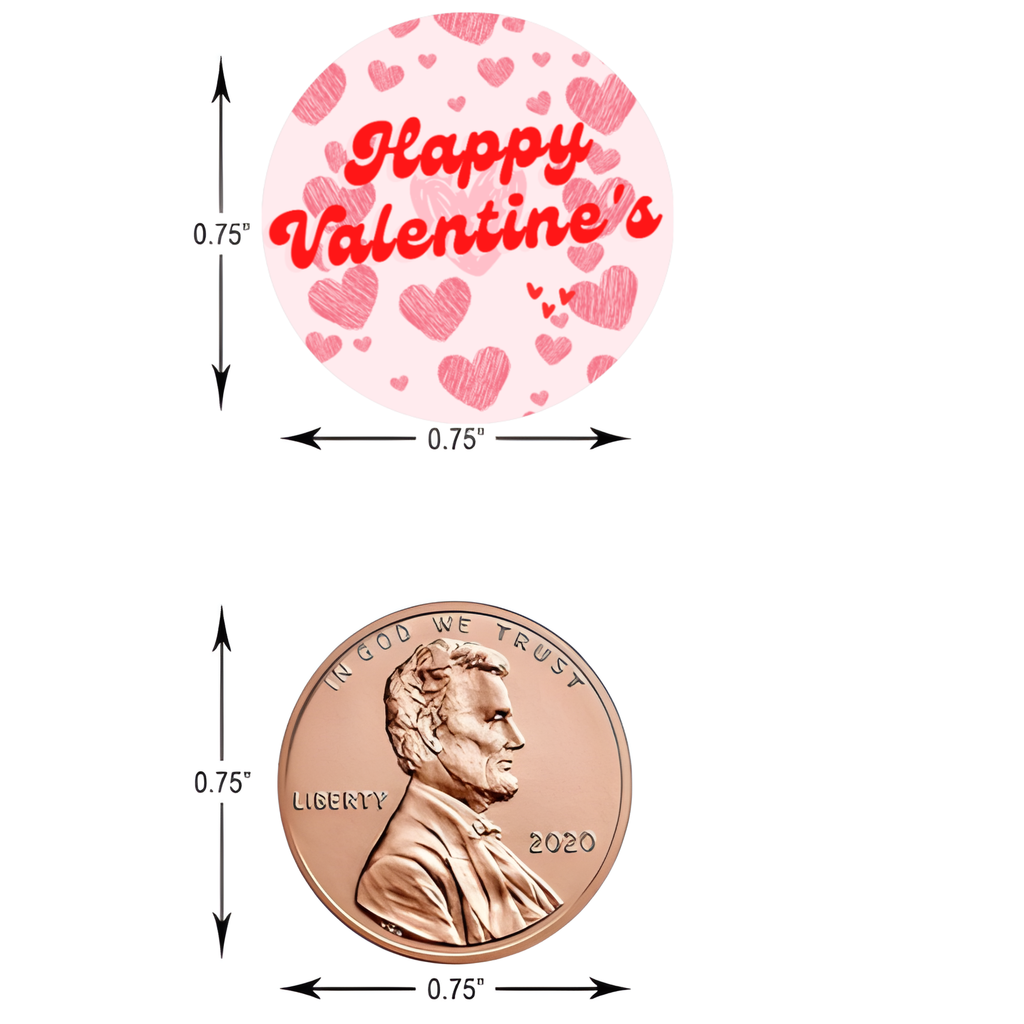 Happy Valentines Kiss Candy Stickers | Heart Design | Valentines Day Favors | Glossy | 100 Count 0.75in