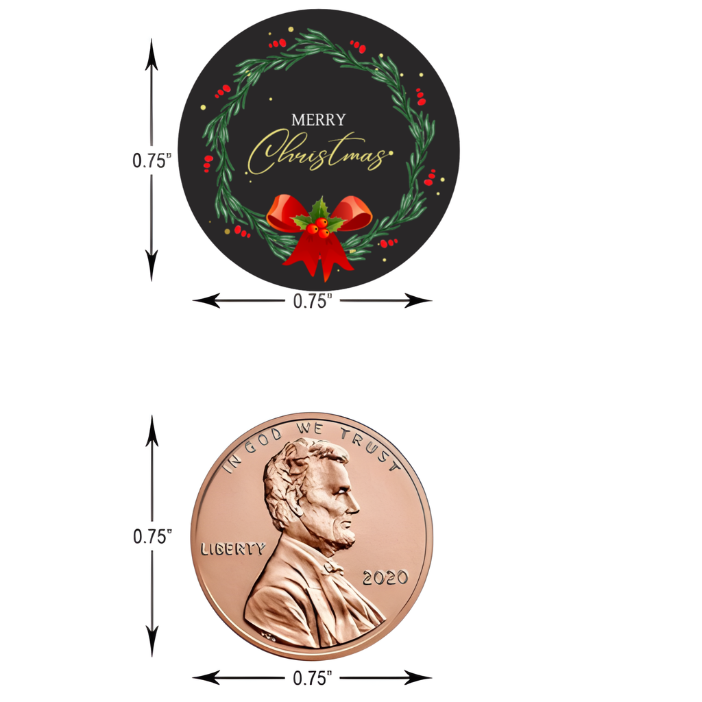 Merry Christmas Kiss Candy Stickers | Wreath with Bow Design | Glossy| Self Adhesive |100ct