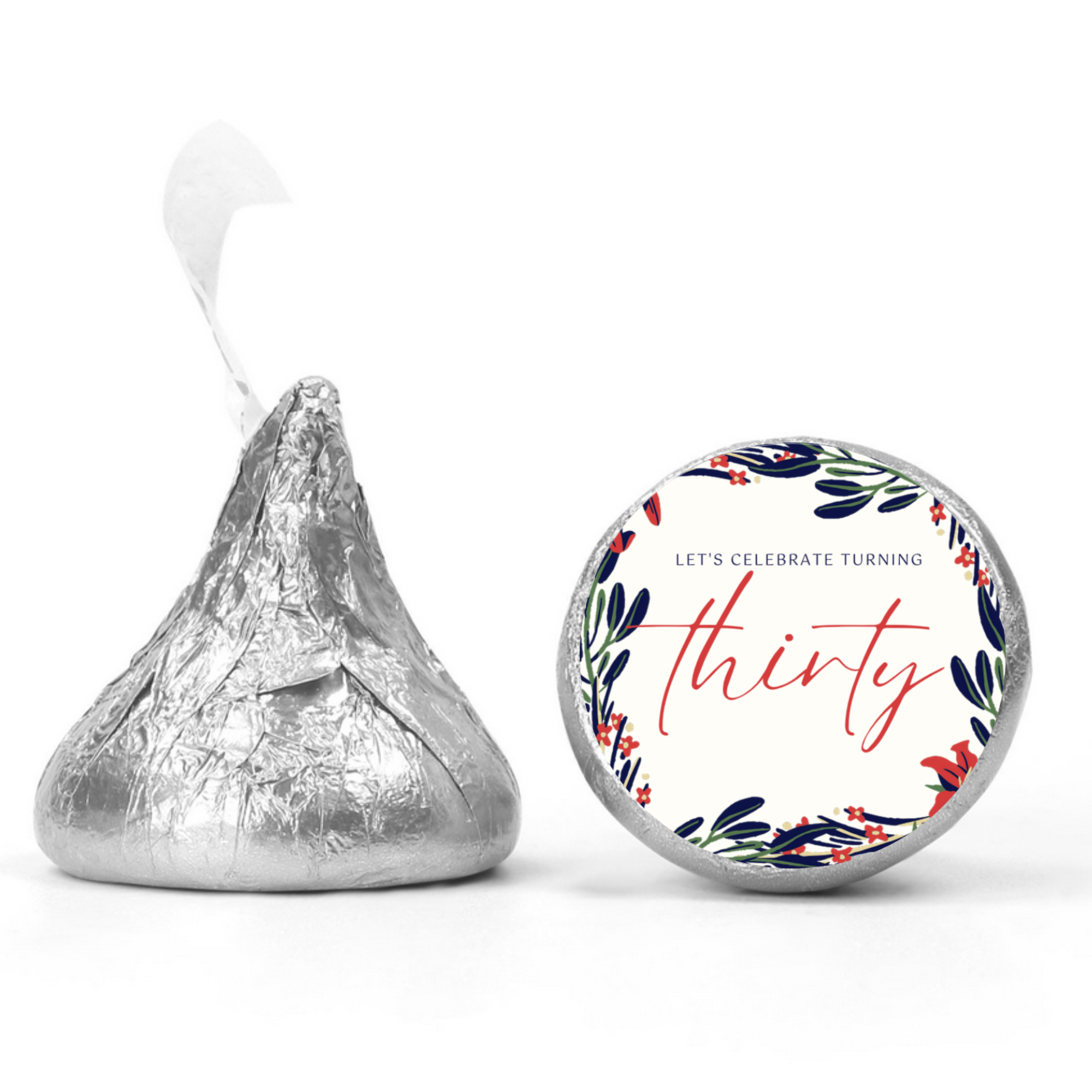 Thirty Birthday Candy Stickers | Floral 30th Birthday Party Theme | Kiss Stickers | Glossy|100ct