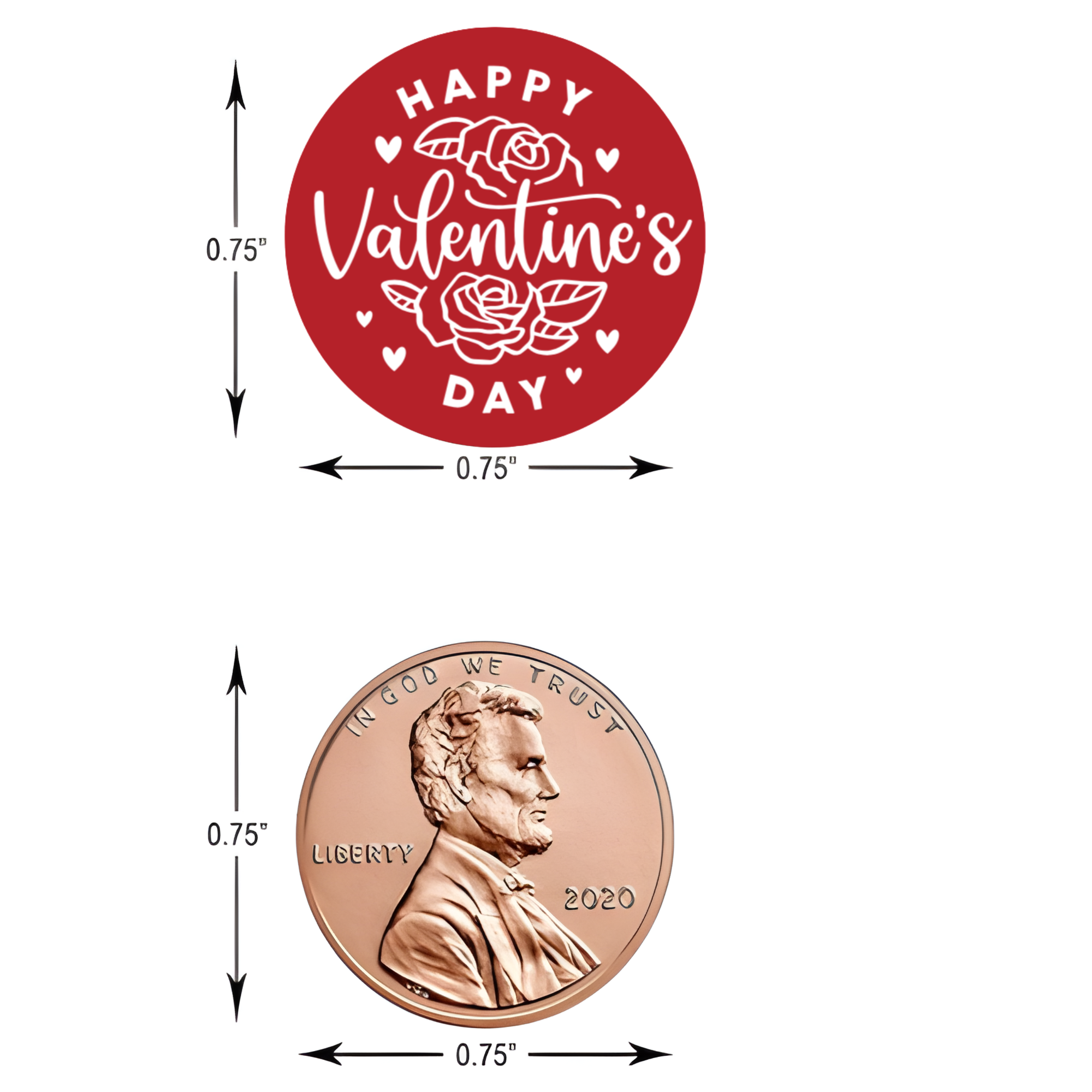 Happy Valentines Day Candy Stickers | Rose Theme |Glossy|Self Adhesive | 100ct