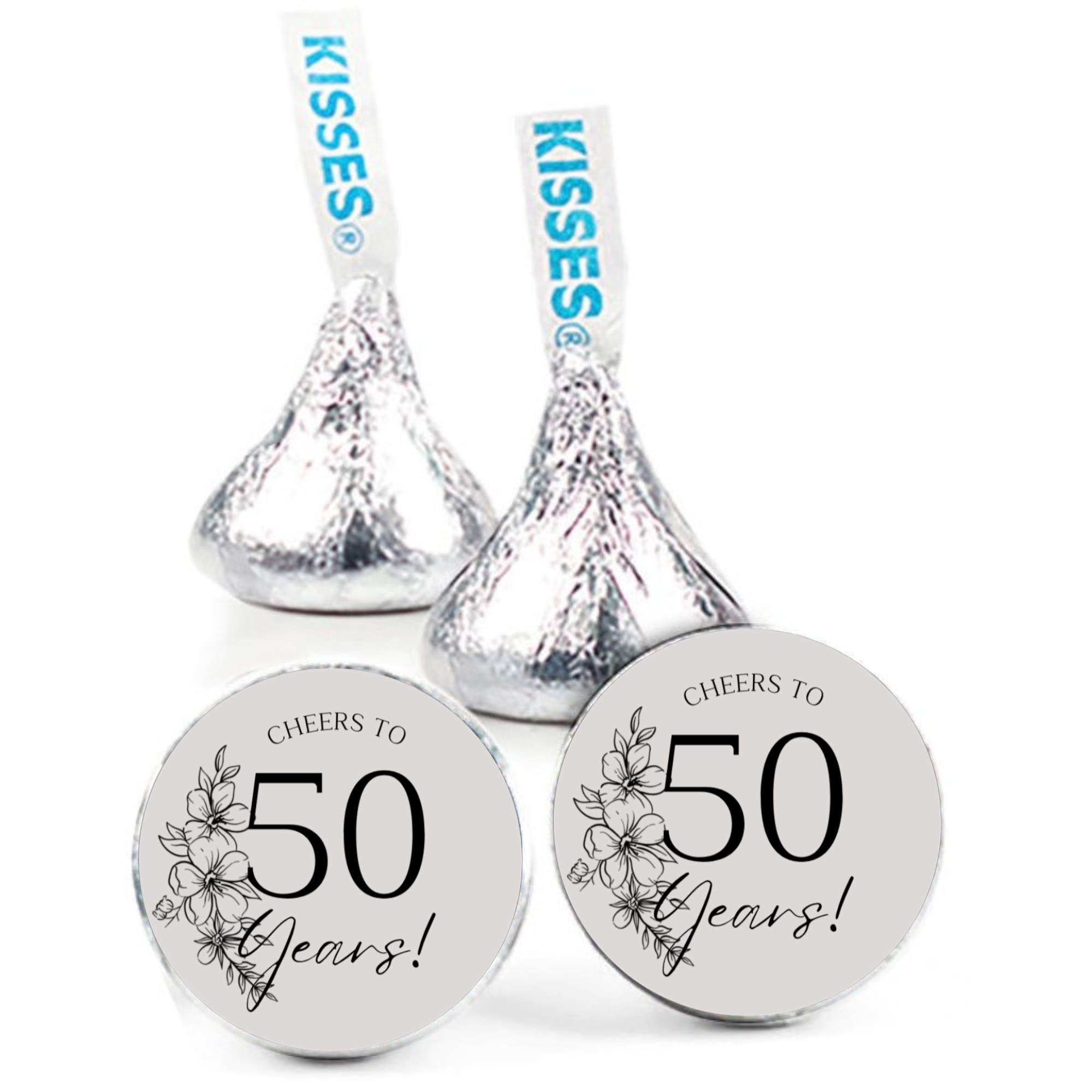 Cheers To 50 Years Kiss Candy Stickers | 50th Birthday Party Treat Decorations | Elegant Candy Table Decor | Set of 100 Glossy