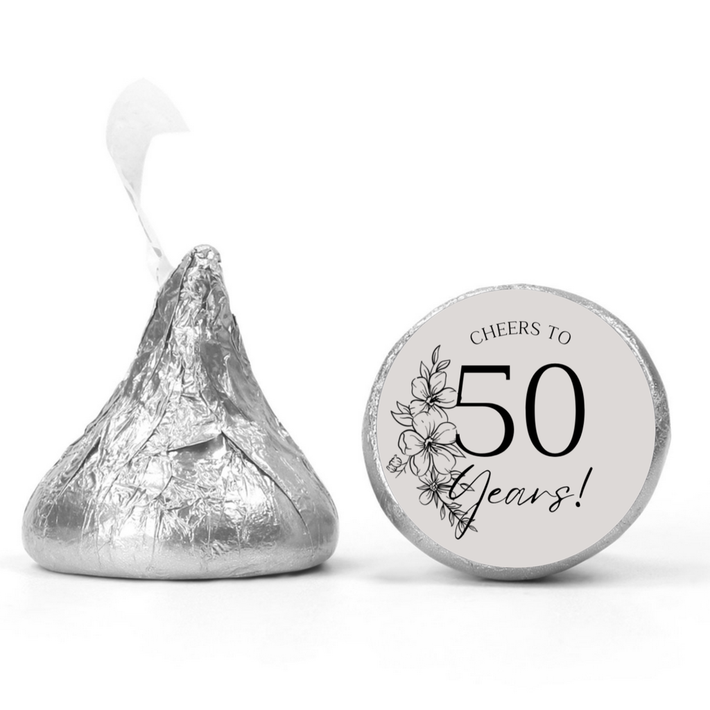 Cheers To 50 Years Kiss Candy Stickers | 50th Birthday Party Treat Decorations | Elegant Candy Table Decor | Set of 100 Glossy