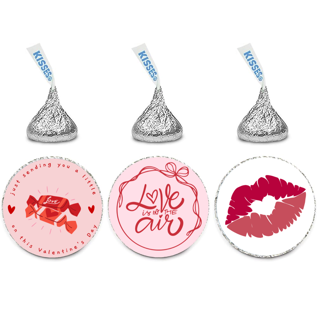 Happy Valentines Day Kiss Candy Stickers | 3 Different Designs | Glossy| 100 Count| 0.75in