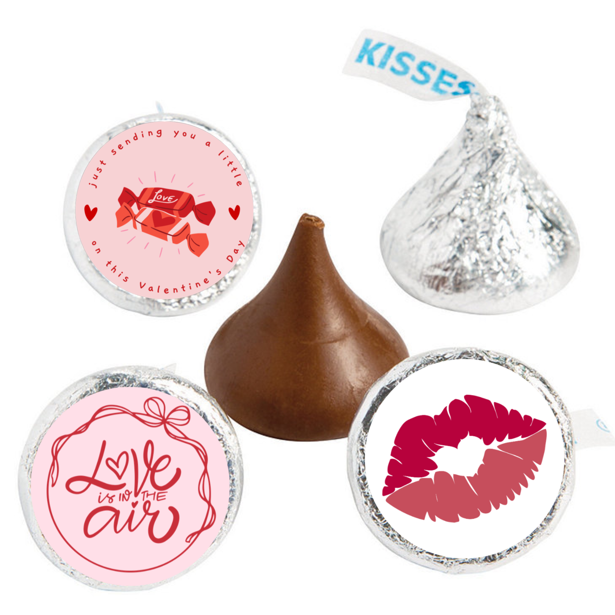 Happy Valentines Day Kiss Candy Stickers | 3 Different Designs | Glossy| 100 Count| 0.75in