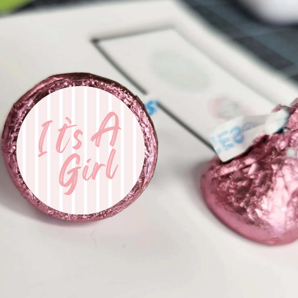 Its A Girl Candy Kiss Stickers | Girl Baby Shower Candy Labels | Striped |100ct