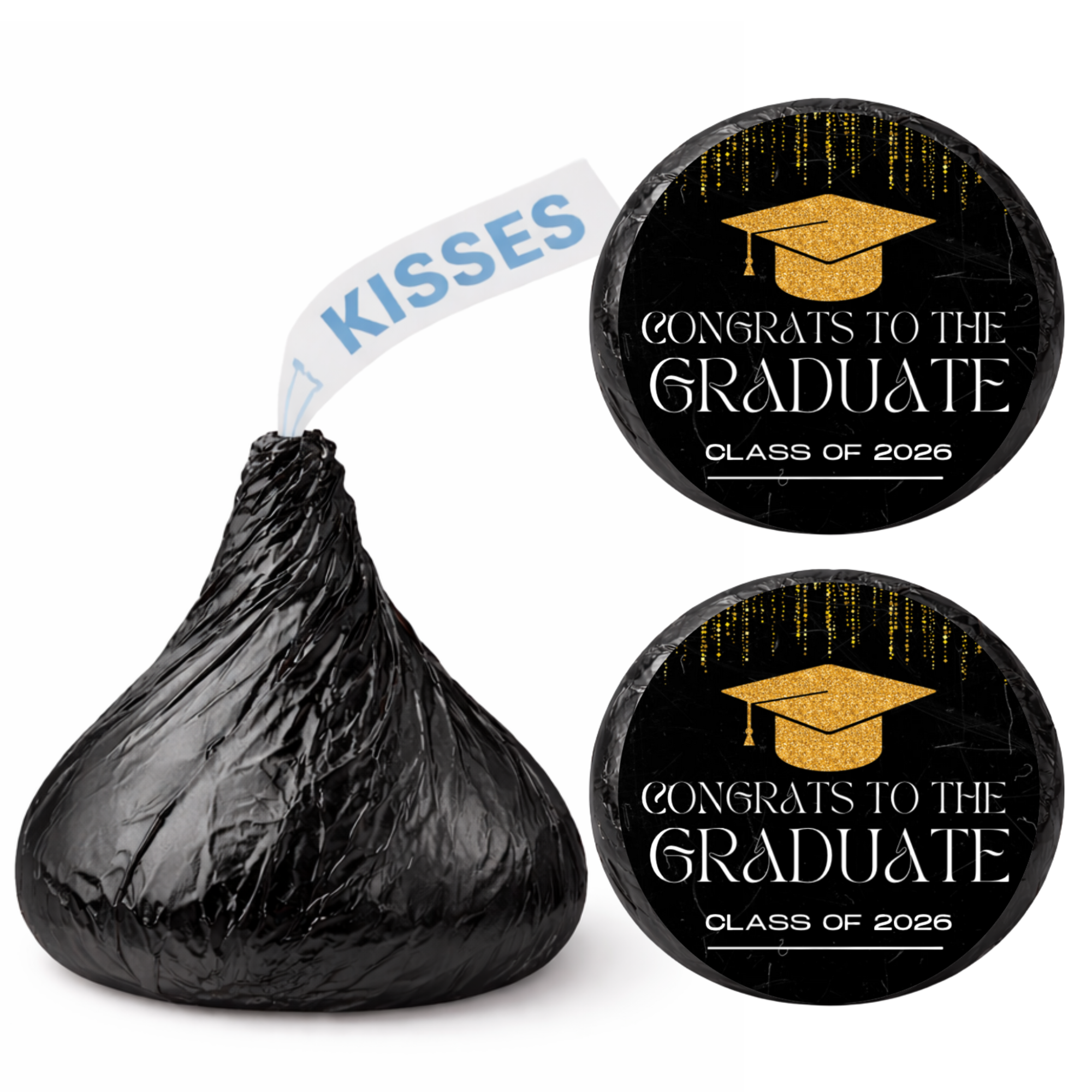 Graduation Kiss Candy Stickers | Congrats To The Graduate 2026 Phrase | Graduation Party Table Decor | 100 Glossy