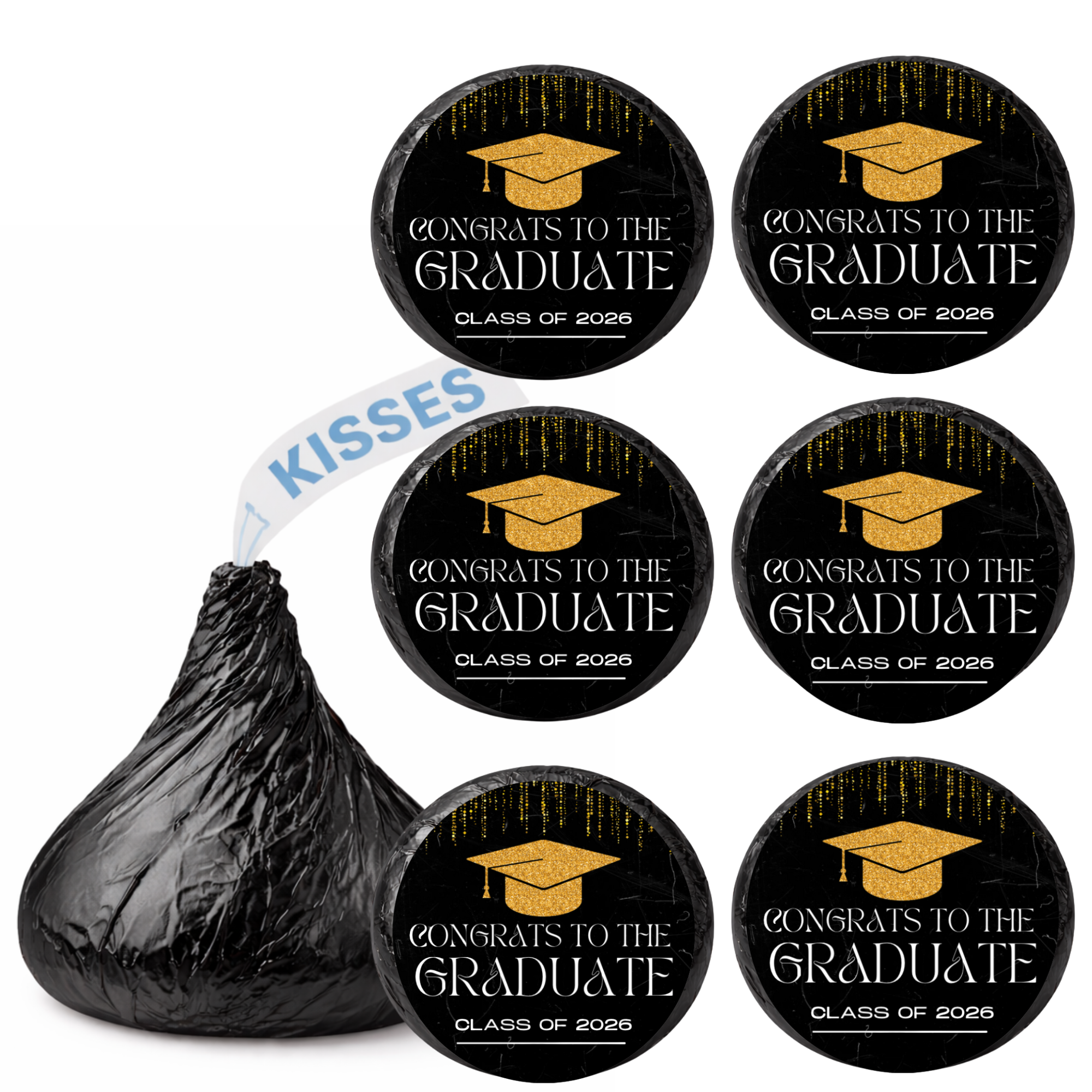 Graduation Kiss Candy Stickers | Congrats To The Graduate 2026 Phrase | Graduation Party Table Decor | 100 Glossy