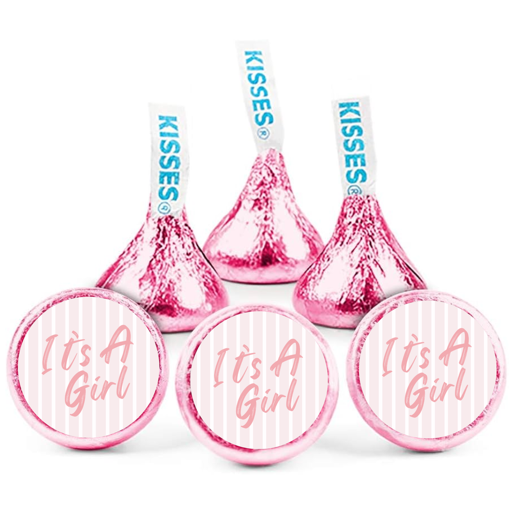 Its A Girl Candy Kiss Stickers | Girl Baby Shower Candy Labels | Striped |100ct