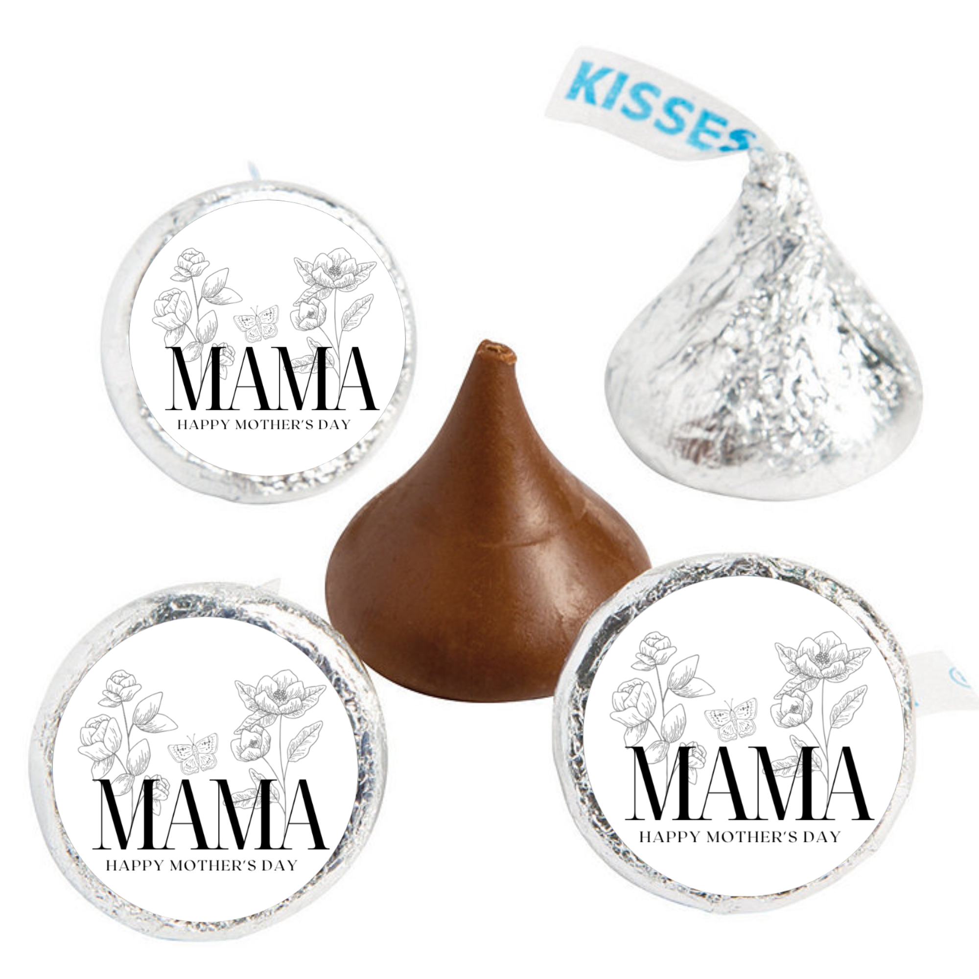 Mama Kiss Candy Stickers | Mothers Day Candy Labels | Floral| 100ct| Glossy