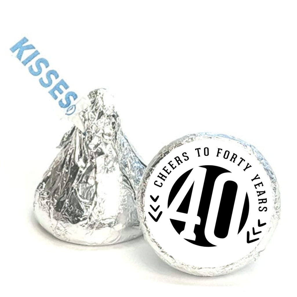 Cheers To 40 Years Kiss Candy Stickers | Elegant 40th Birthday Party Treat Decorations | Set Of 100 Glossy