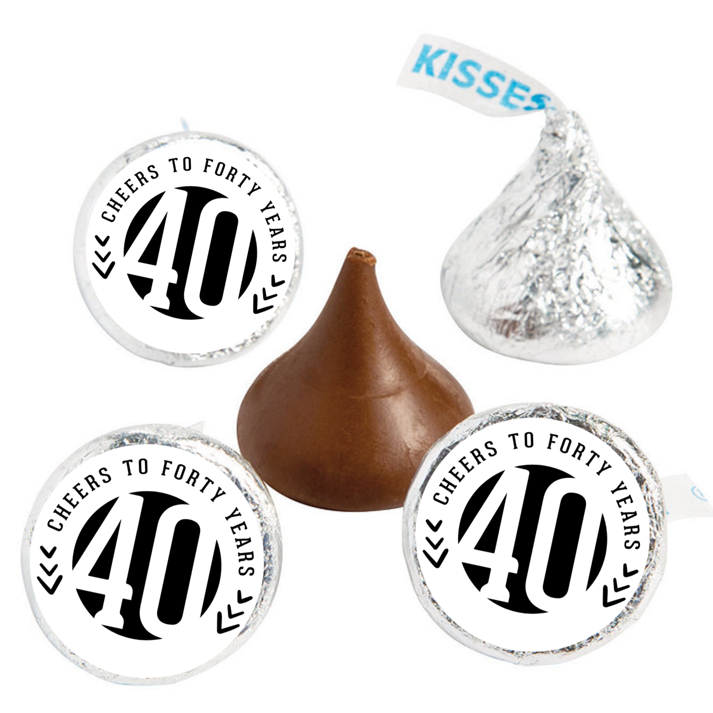 Cheers To 40 Years Kiss Candy Stickers | Elegant 40th Birthday Party Treat Decorations | Set Of 100 Glossy