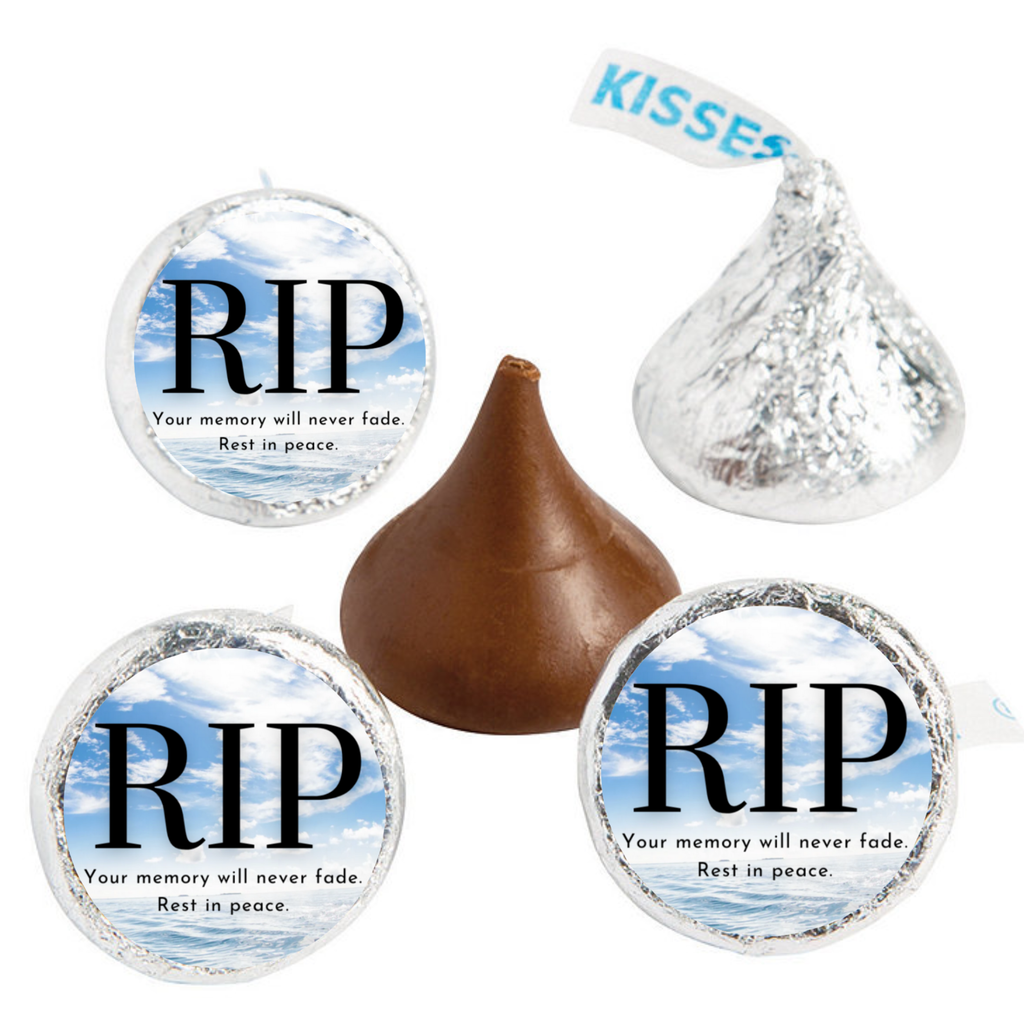 RIP Memorial Candy Kiss Labels 0.75in | Glossy | Cloud Design | 100ct | In Loving Memory Candy Stickers