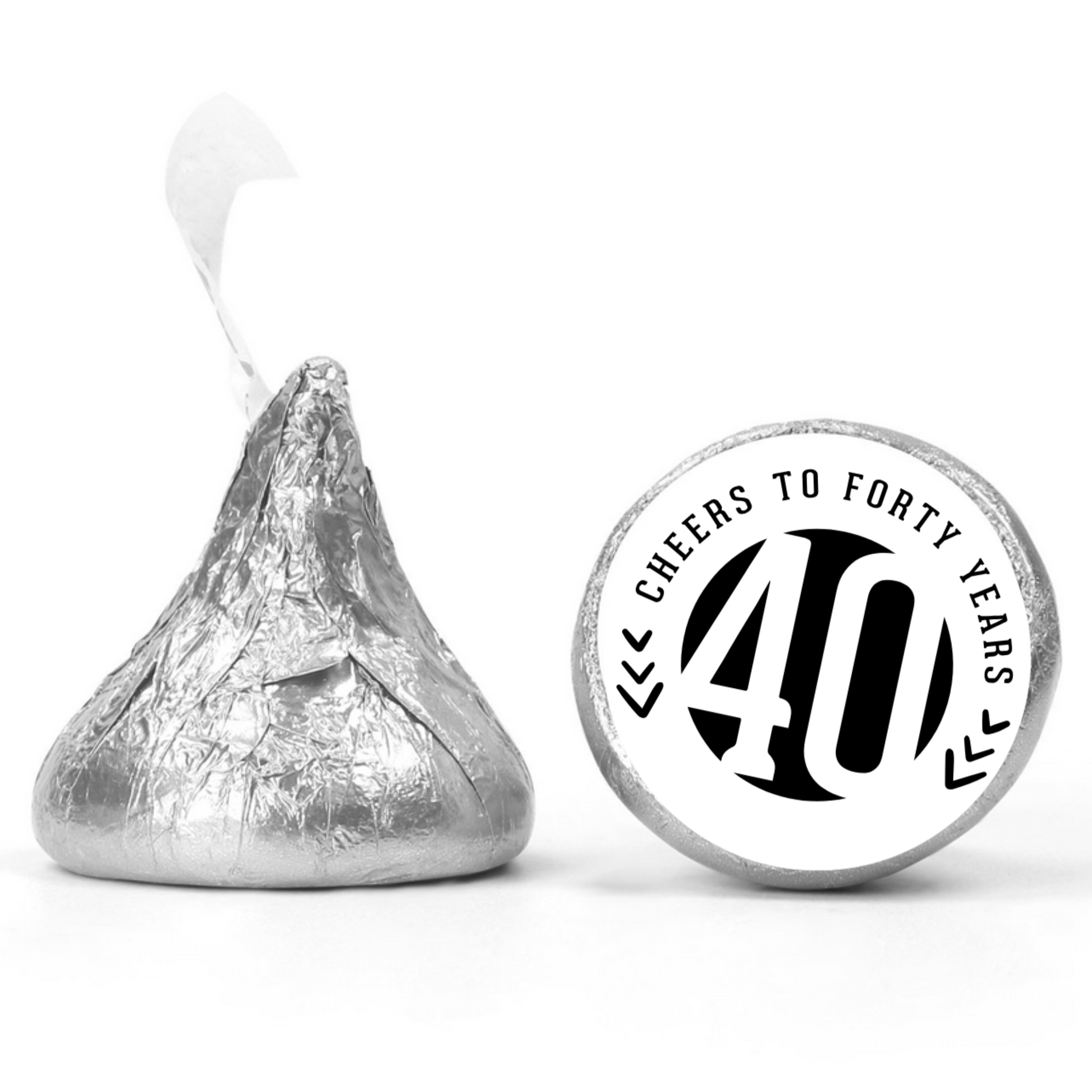Cheers To 40 Years Kiss Candy Stickers | Elegant 40th Birthday Party Treat Decorations | Set Of 100 Glossy