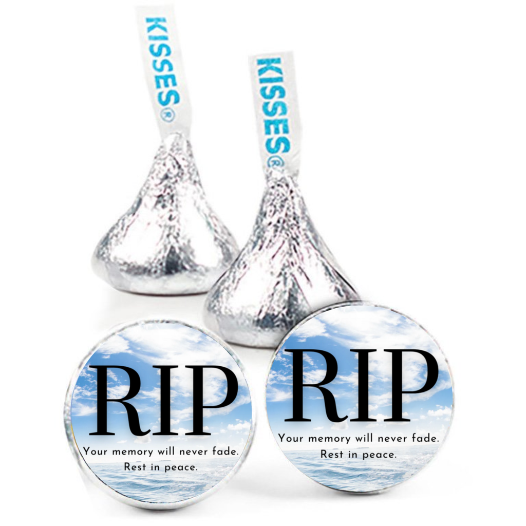 RIP Memorial Candy Kiss Labels 0.75in | Glossy | Cloud Design | 100ct | In Loving Memory Candy Stickers