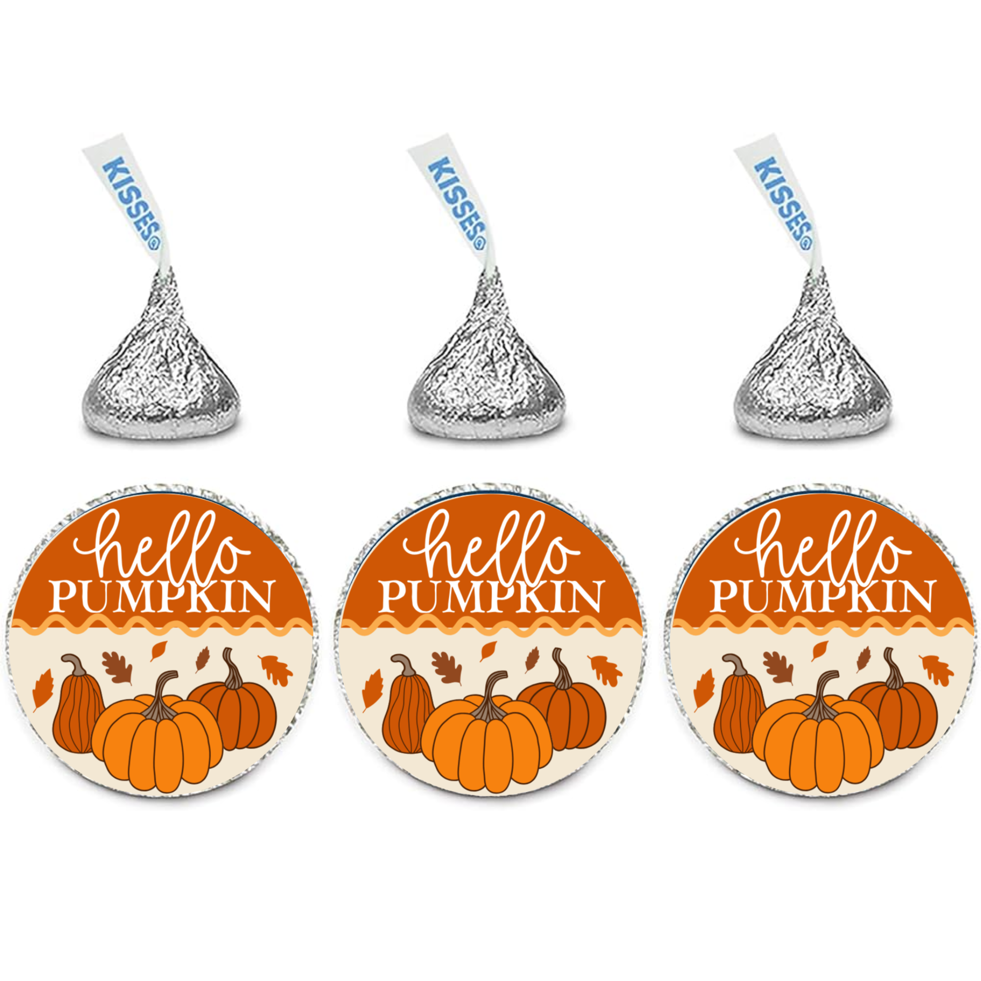 Hello Pumpkin Candy Stickers | Fall Leaves Baby Shower Favors| Pumpkin Chocolate Kiss Labels | Glossy | 100ct