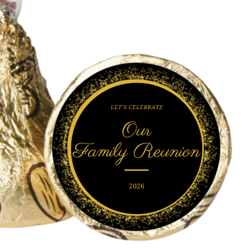 Family Reunion Kiss Candy Stickers | Lets Celebrate Our Family Reunion 2026 Phrase | 100ct |Glossy|Self Adhesive 0.75