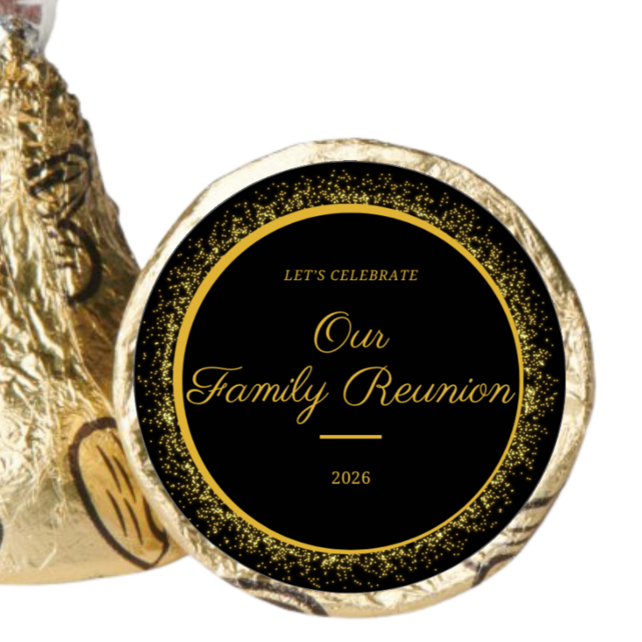 Family Reunion Kiss Candy Stickers | Lets Celebrate Our Family Reunion 2026 Phrase | 100ct |Glossy|Self Adhesive 0.75