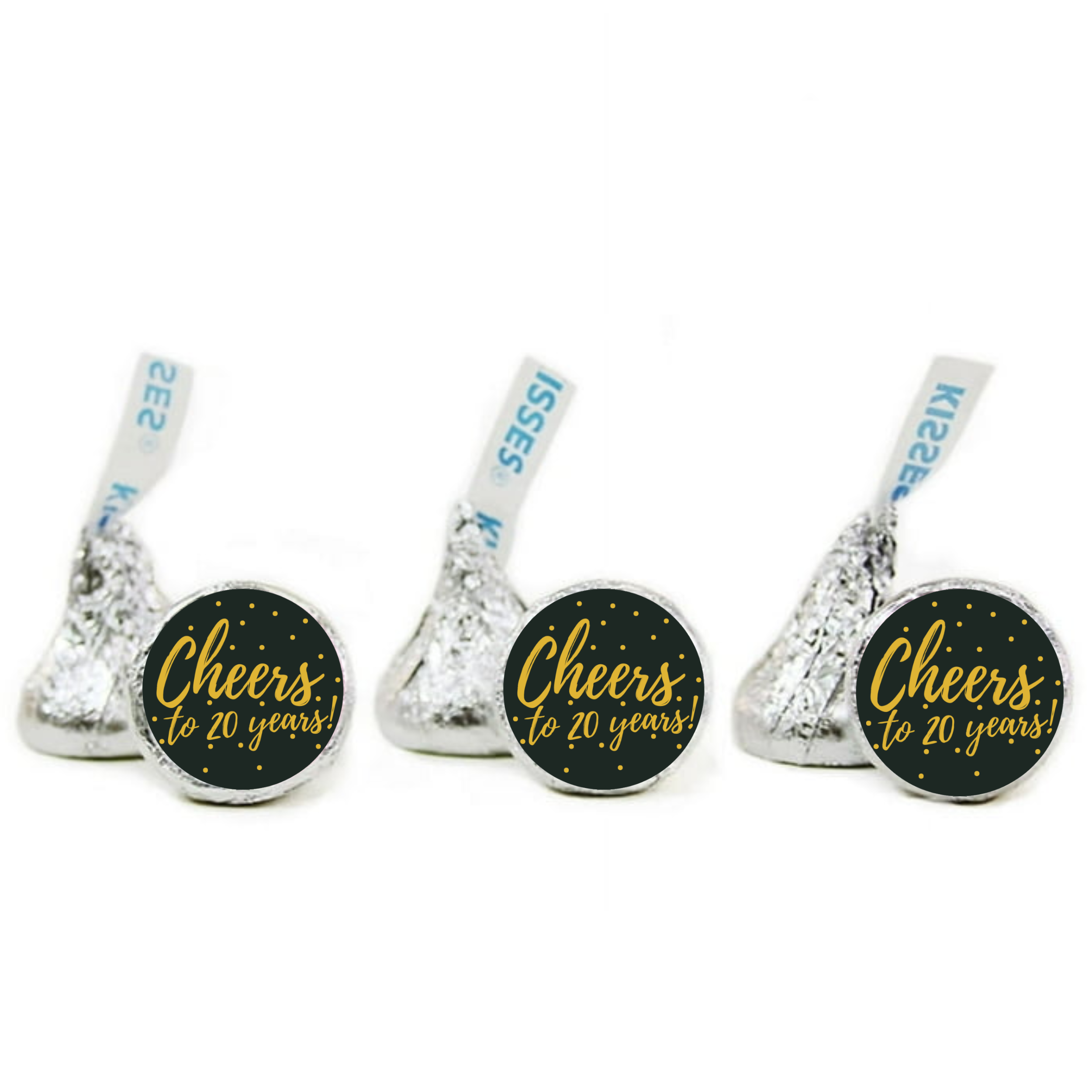 Cheers To 20 Years Candy Kiss Stickers | Black And Gold Birthday Decor | 100 Count | Glossy