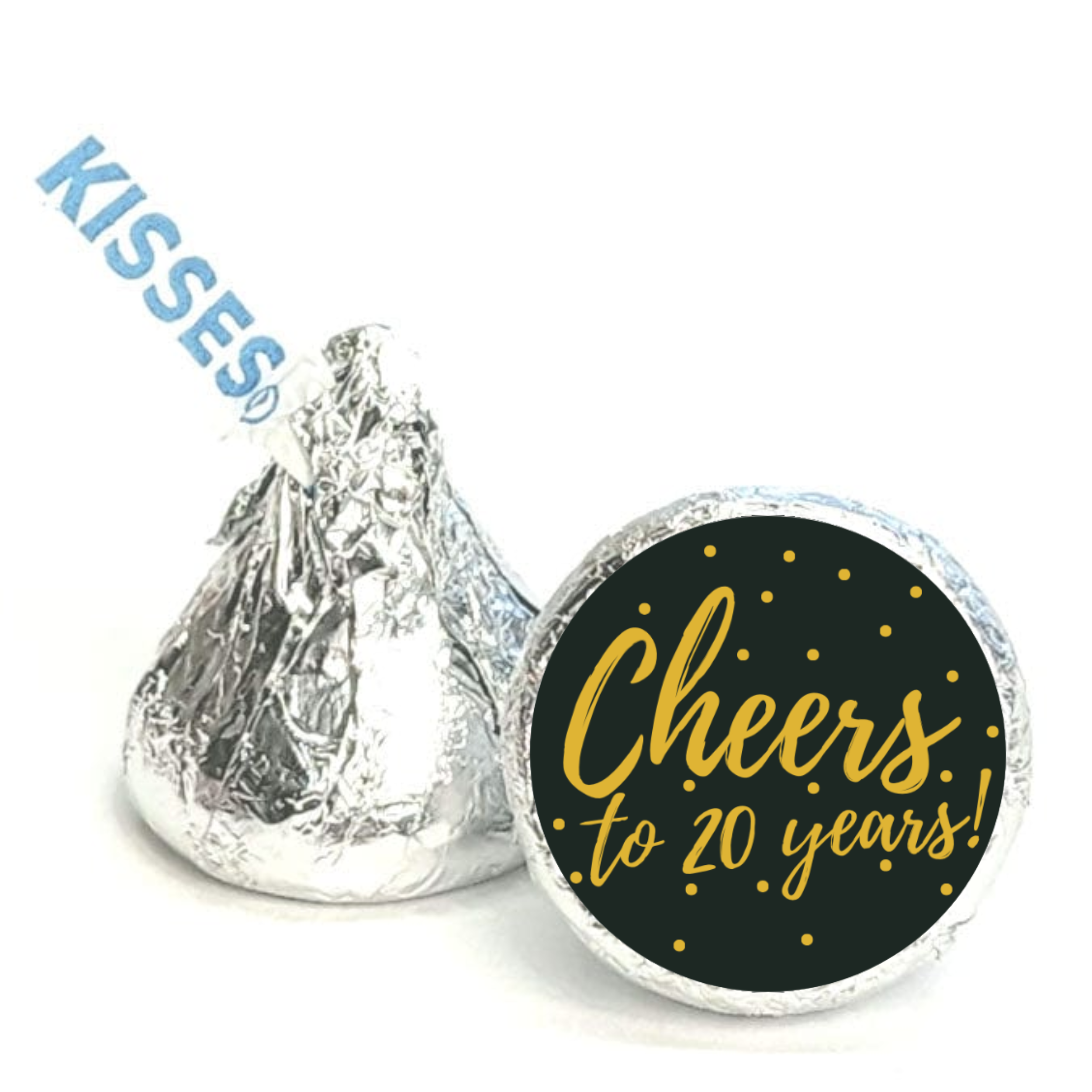 Cheers To 20 Years Candy Kiss Stickers | Black And Gold Birthday Decor | 100 Count | Glossy