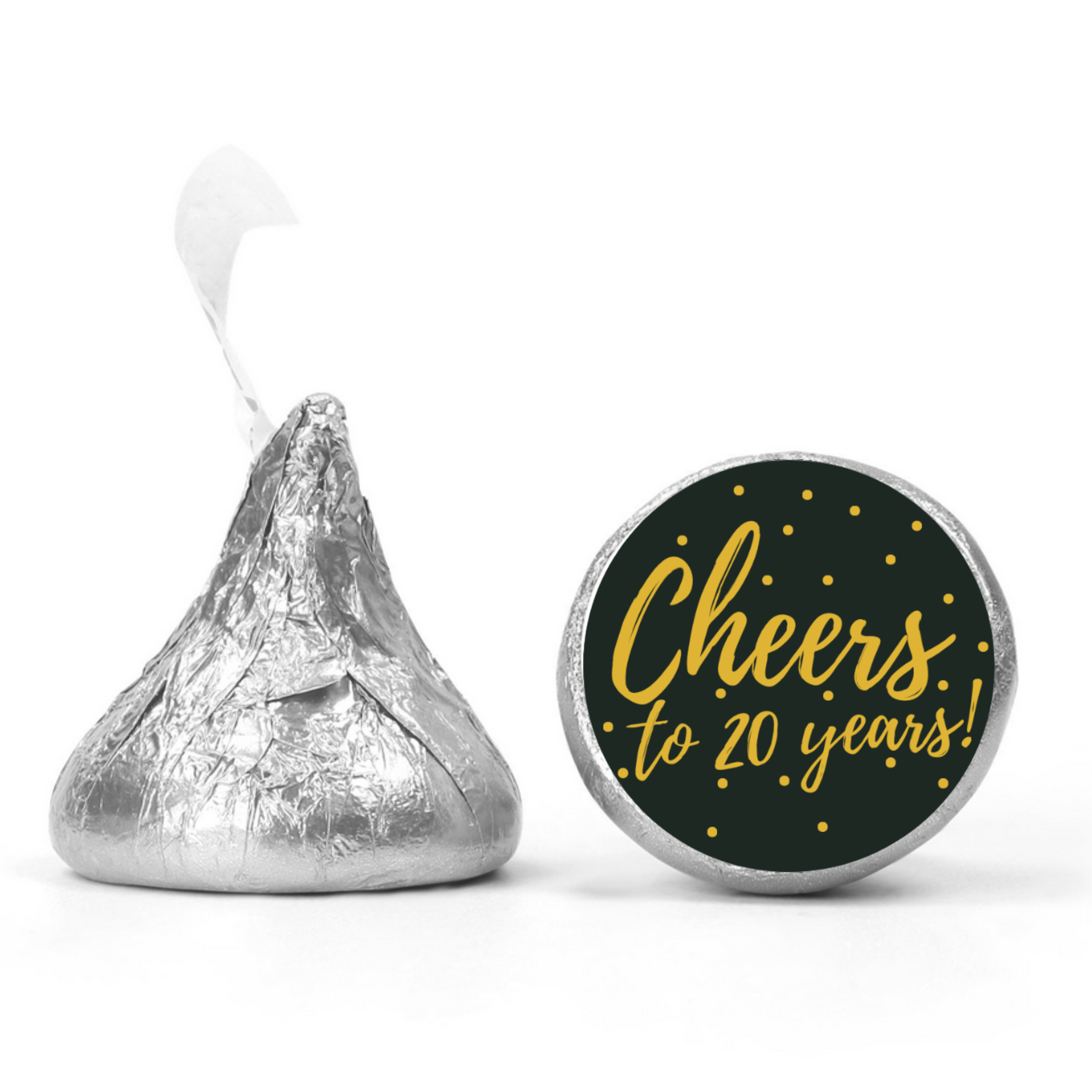 Cheers To 20 Years Candy Kiss Stickers | Black And Gold Birthday Decor | 100 Count | Glossy