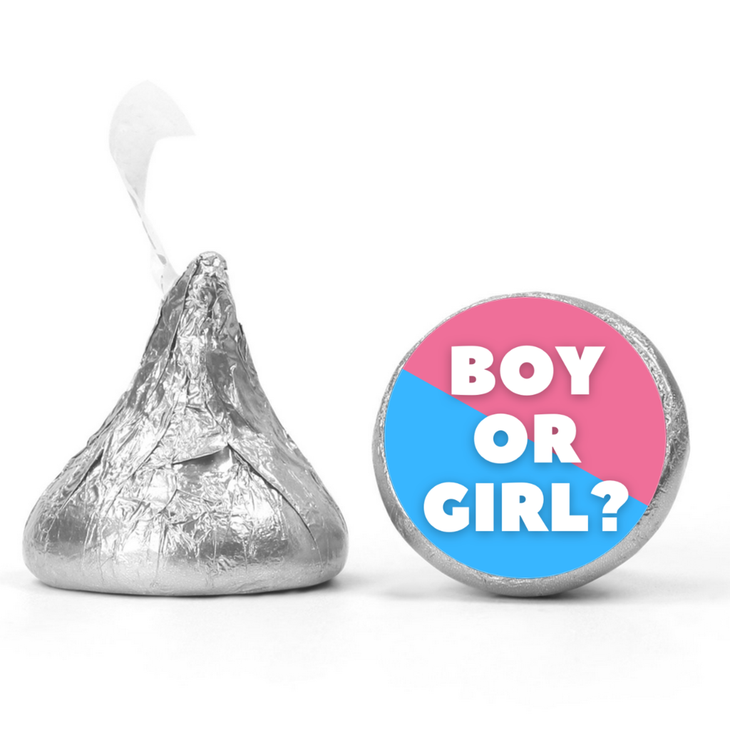 Boy Or Girl Candy Kiss Stickers | Pink And Blue Gender Reveal Decor | 100 Count
