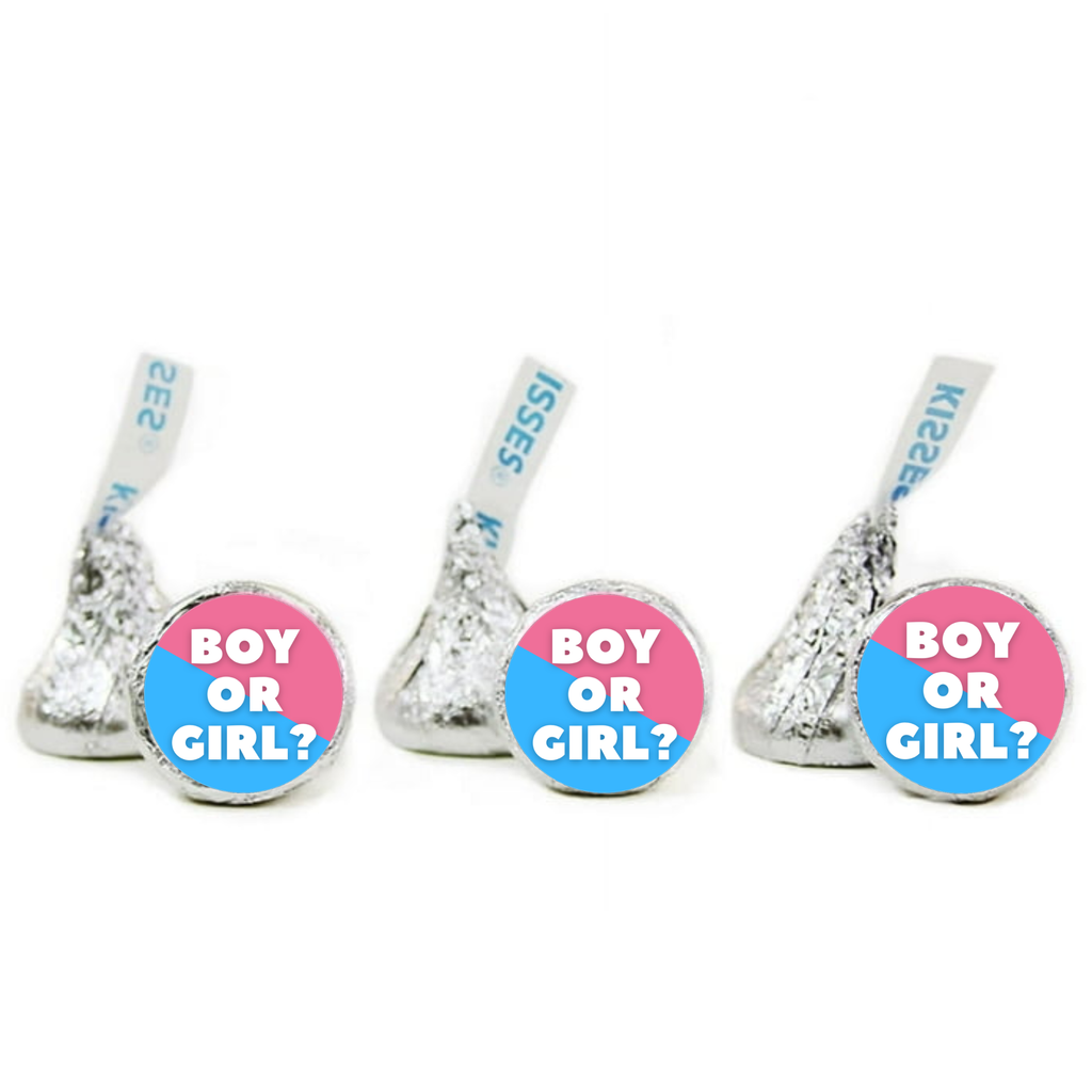 Boy Or Girl Candy Kiss Stickers | Pink And Blue Gender Reveal Decor | 100 Count