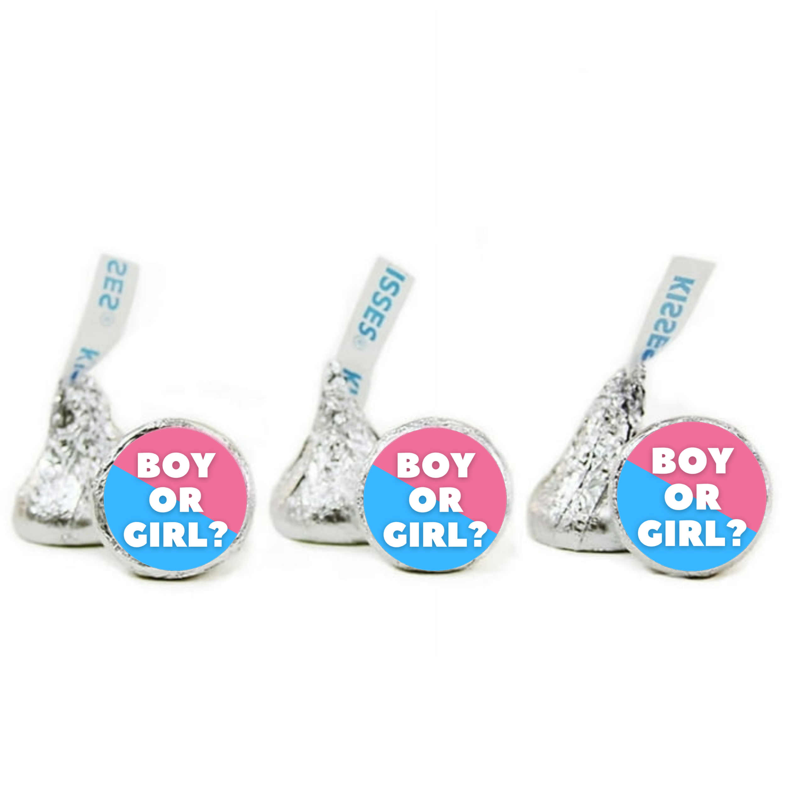 Boy Or Girl Candy Kiss Stickers | Pink And Blue Gender Reveal Decor | 100 Count