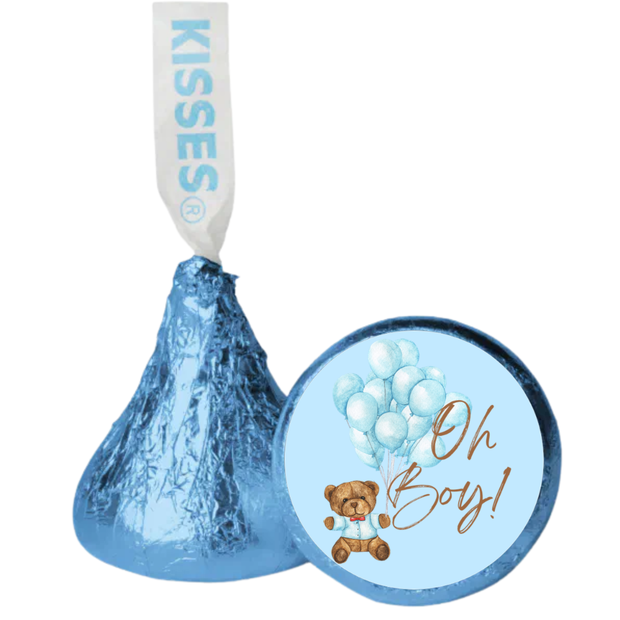 Oh Boy Candy Kiss Stickers | Teddy Bear Baby Shower Decor | 100ct | Glossy