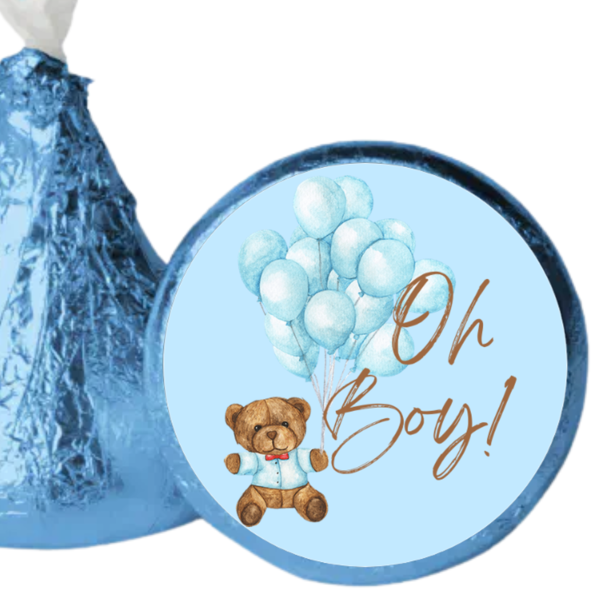 Oh Boy Candy Kiss Stickers | Teddy Bear Baby Shower Decor | 100ct | Glossy