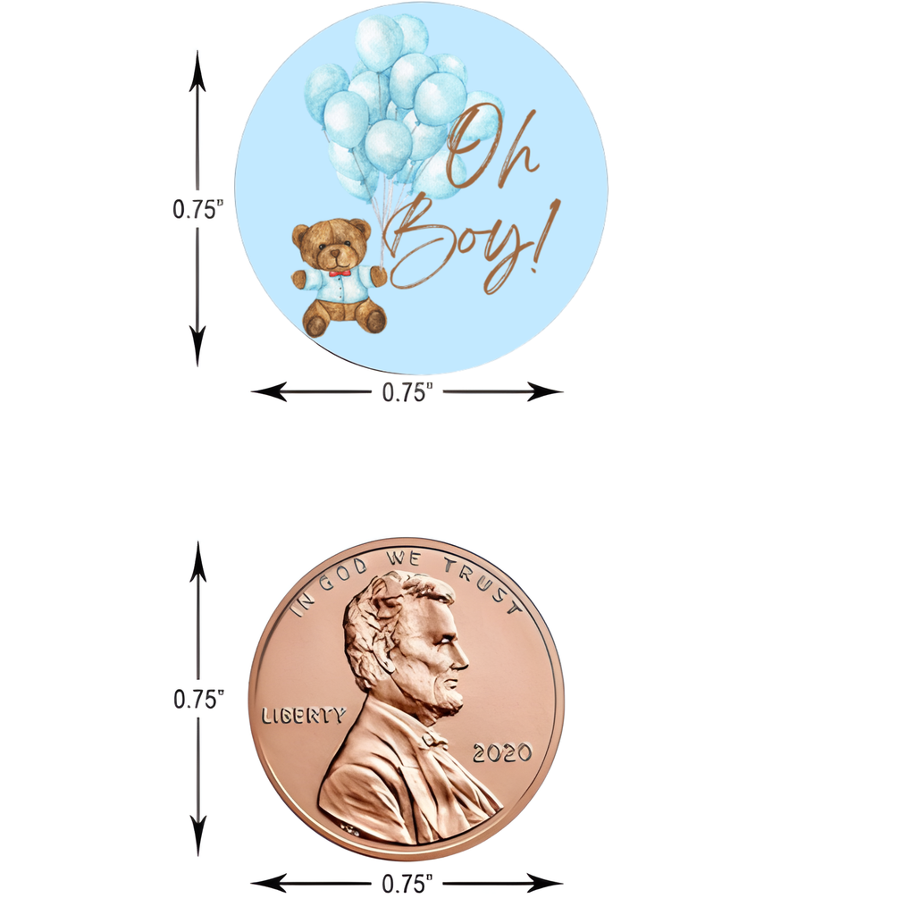 Oh Boy Candy Kiss Stickers | Teddy Bear Baby Shower Decor | 100ct | Glossy