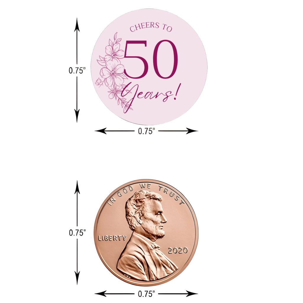 Cheers To 50 Years Kiss Candy Stickers | Elegant 50th Birthday Party Treat Decorations | Set Of 100 Glossy