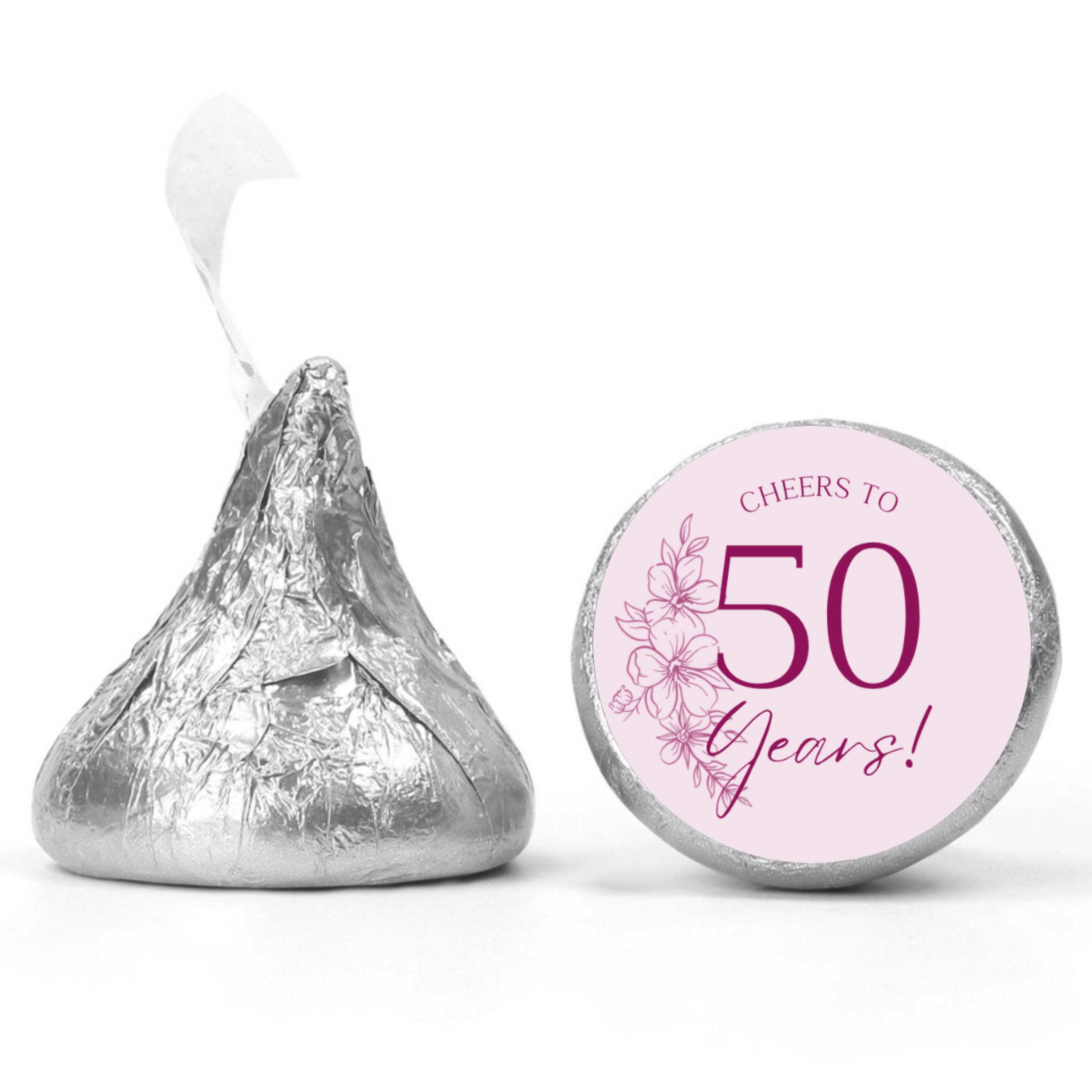 Cheers To 50 Years Kiss Candy Stickers | Elegant 50th Birthday Party Treat Decorations | Set Of 100 Glossy