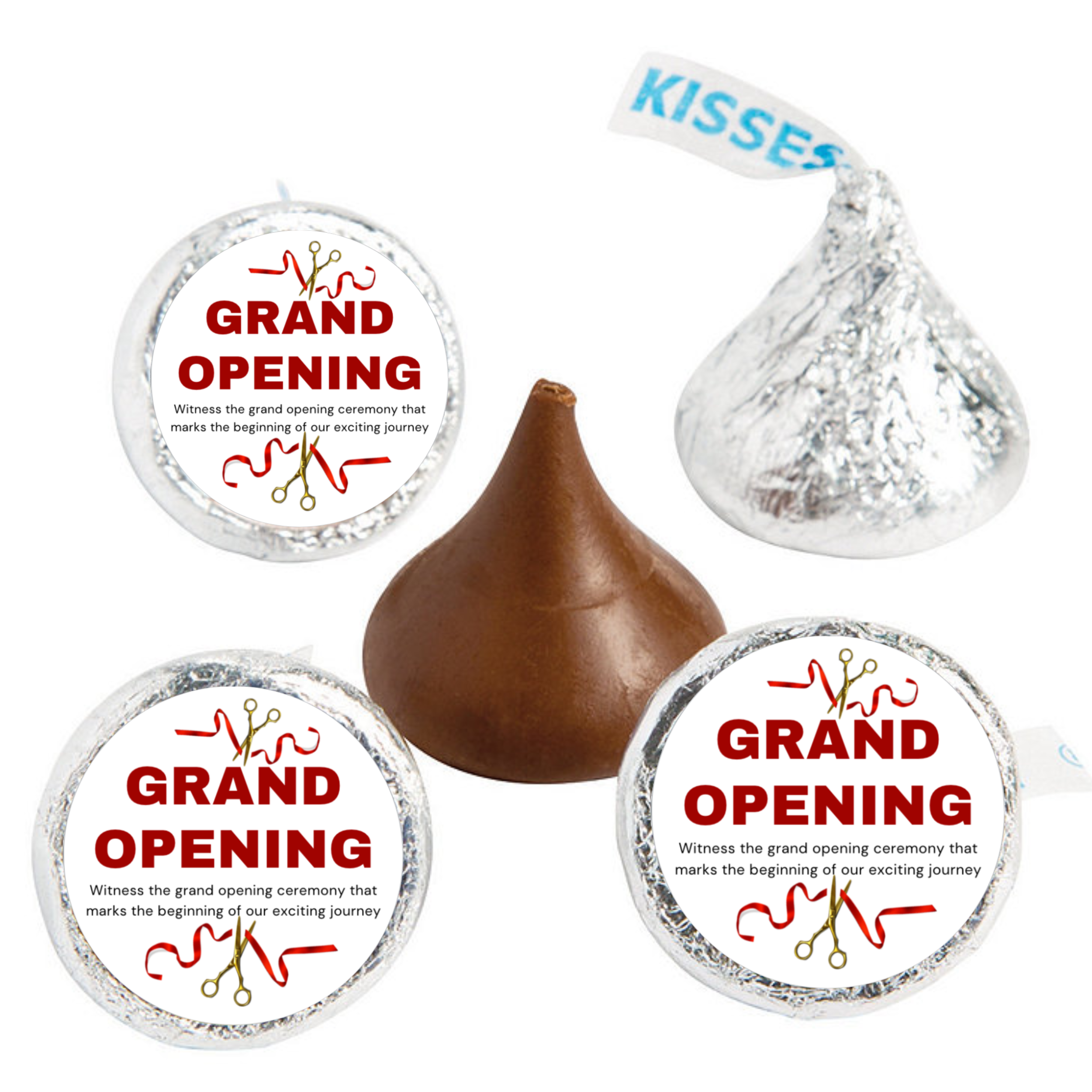 Grand Opening Candy Kiss Stickers | Ribbon Cutting Party Decor | 100 Count| Glossy