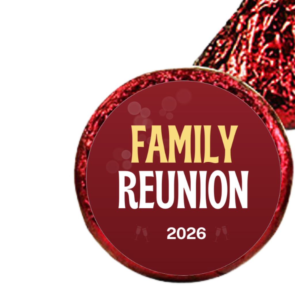 Family Reunion 2026 Kiss Candy Stickers | Reunion Favors | Family Gathering Party Table Accents | Glossy|100ct