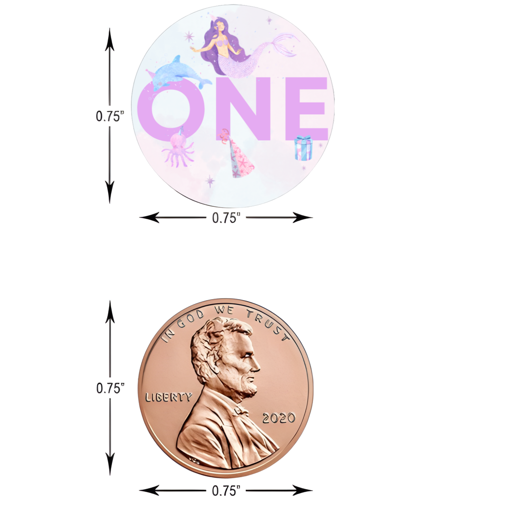 Mermaid First Birthday Candy Kiss Stickers | One Birthday Party Decor | 100 Count