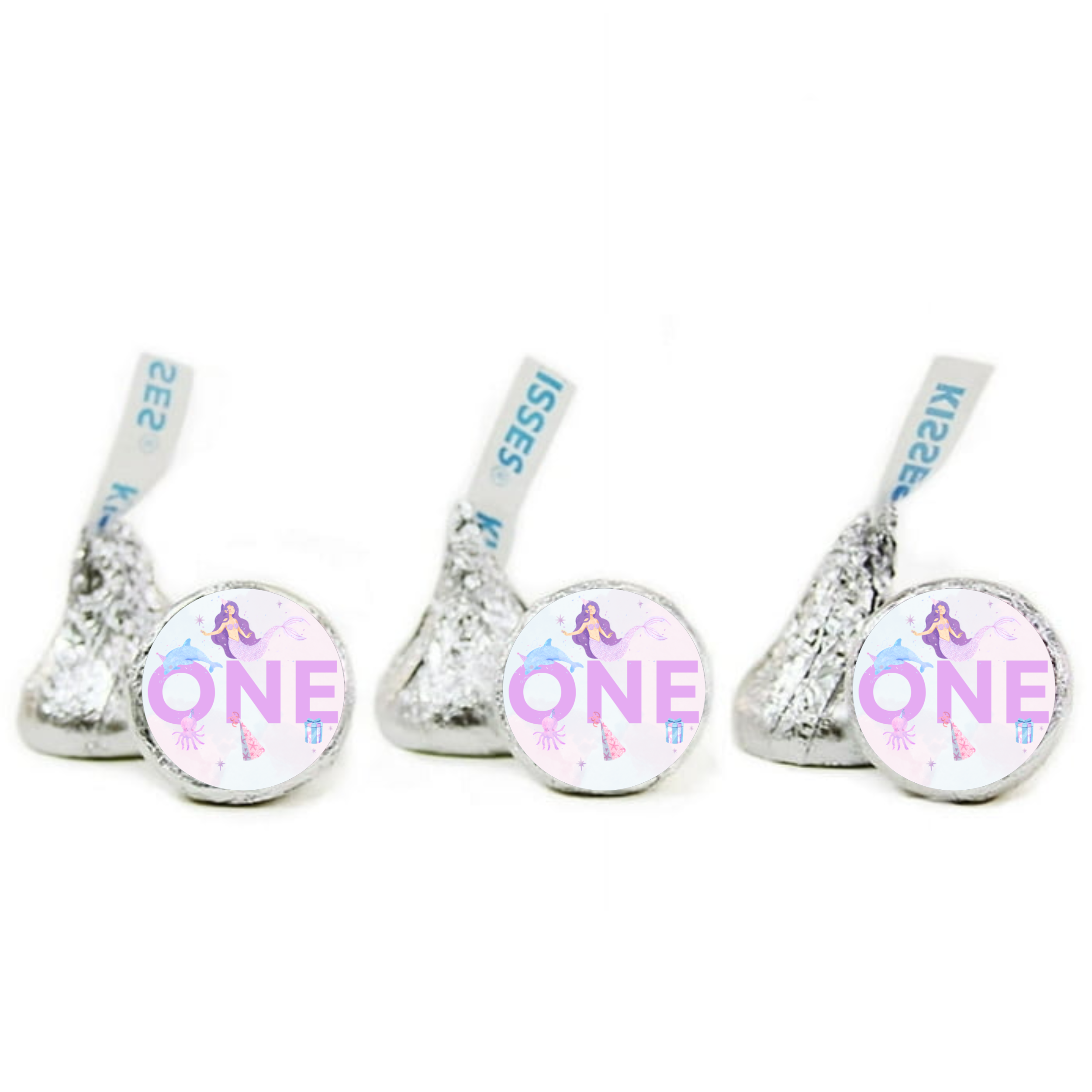Mermaid First Birthday Candy Kiss Stickers | One Birthday Party Decor | 100 Count