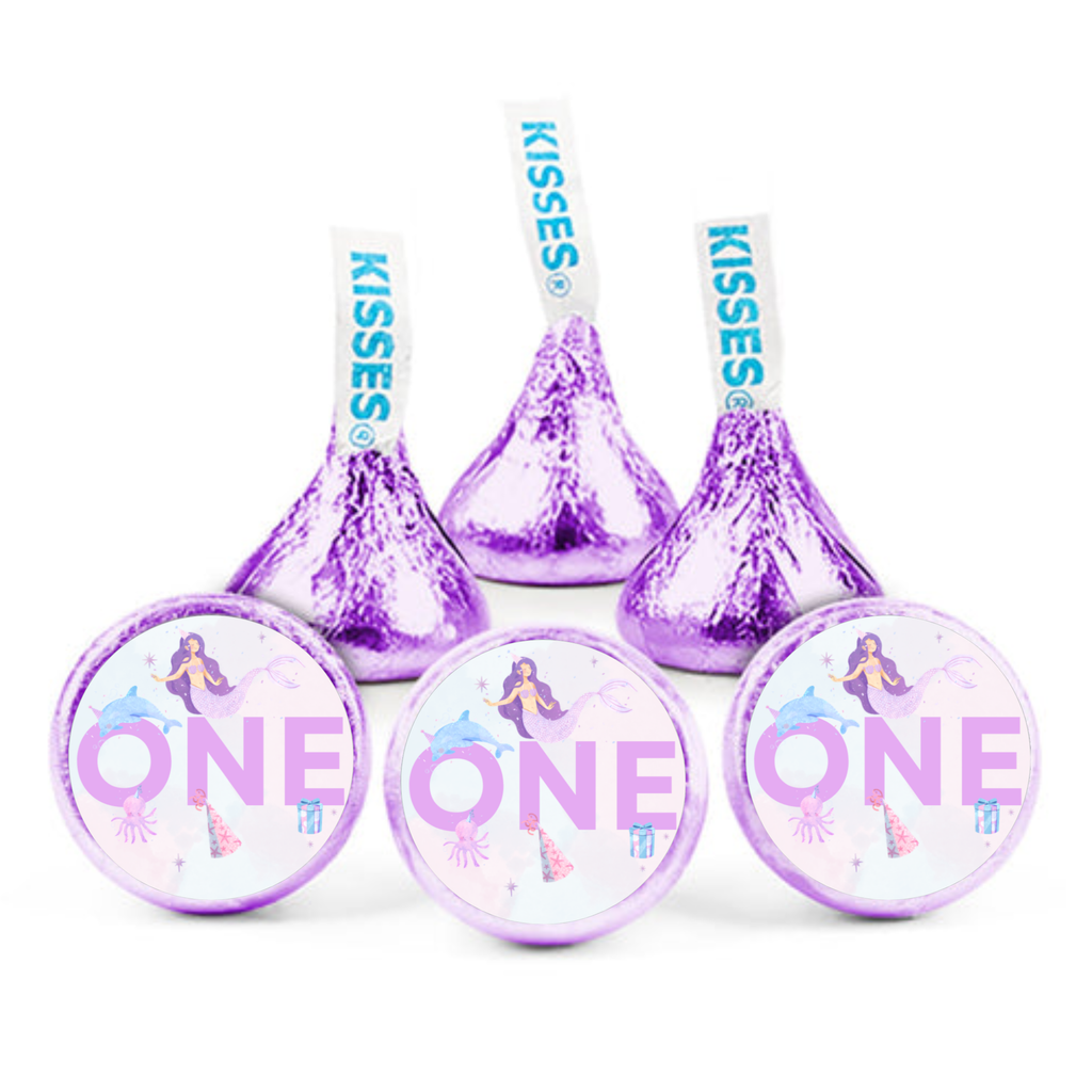 Mermaid First Birthday Candy Kiss Stickers | One Birthday Party Decor | 100 Count