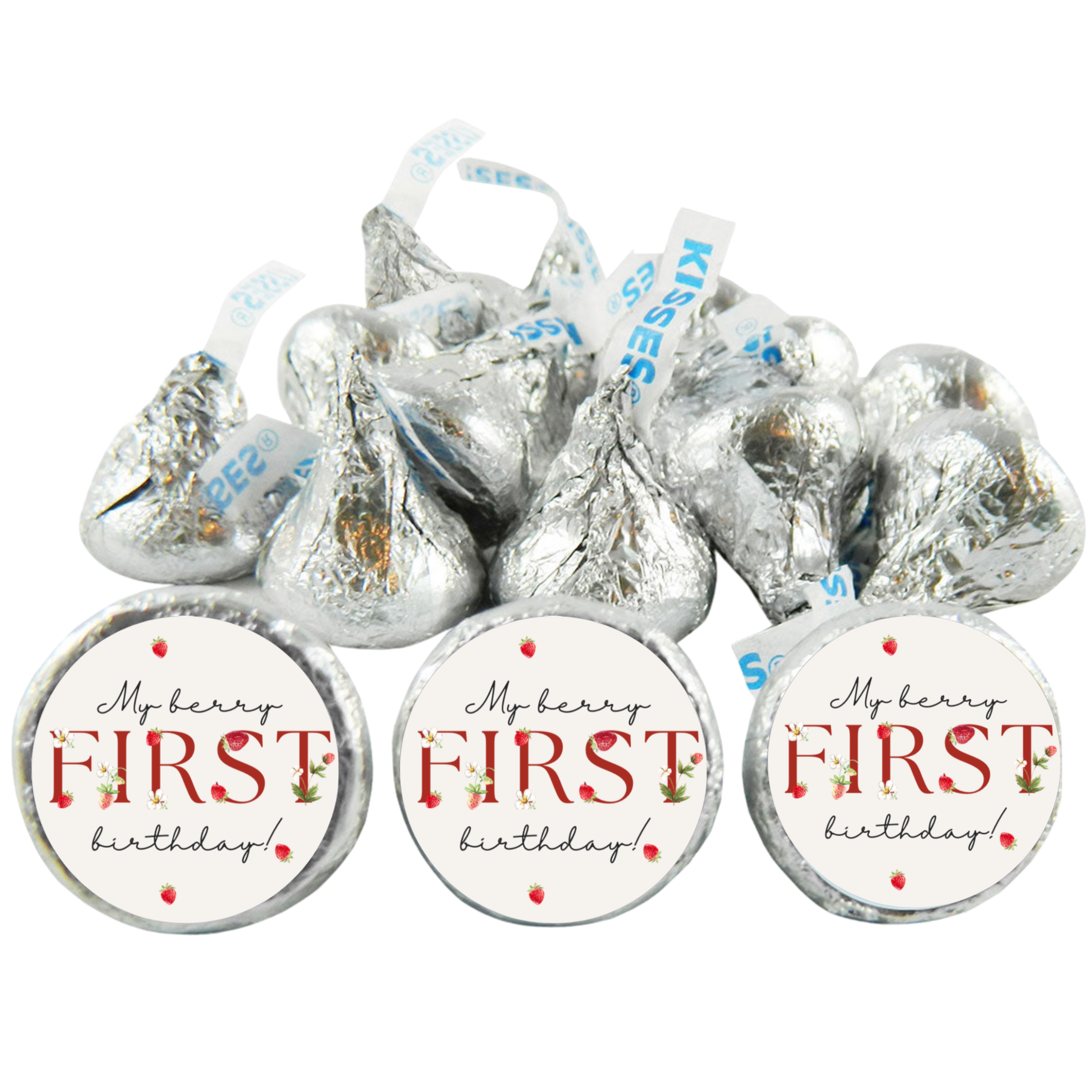 My Berry First Birthday Candy Kiss Stickers | Strawberry First Birthday Decor| 0.75in | Glossy