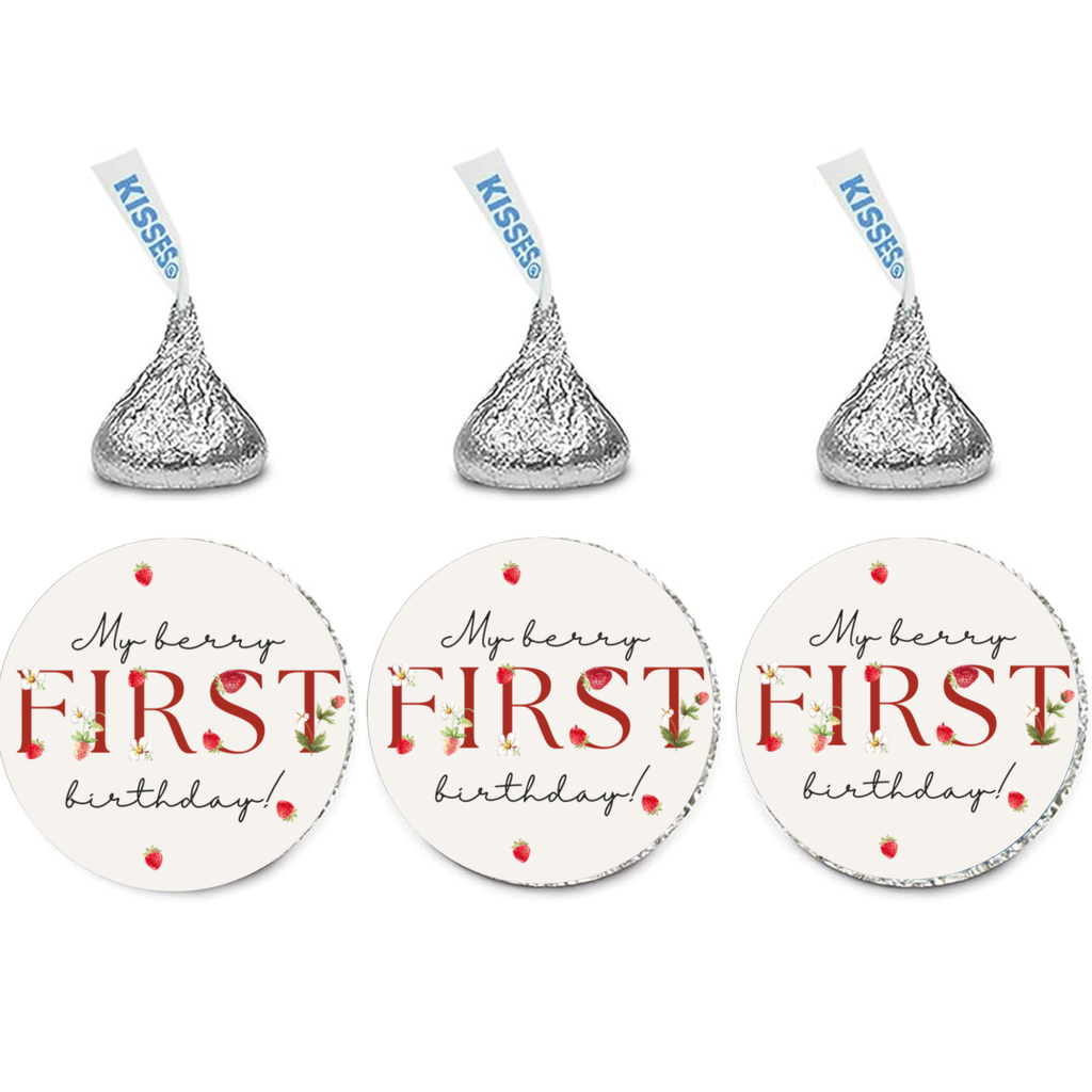 My Berry First Birthday Candy Kiss Stickers | Strawberry First Birthday Decor| 0.75in | Glossy