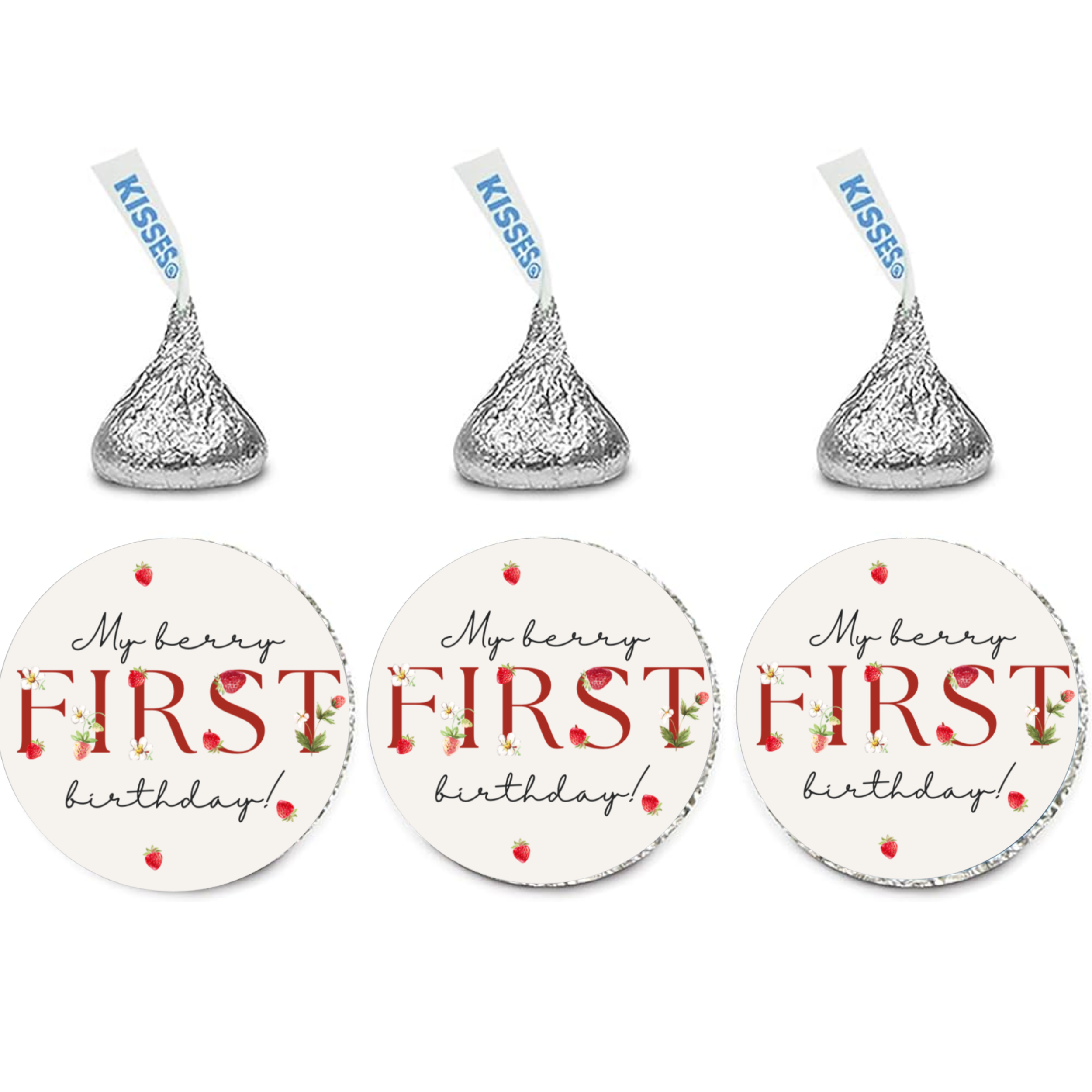 My Berry First Birthday Candy Kiss Stickers | Strawberry First Birthday Decor| 0.75in | Glossy