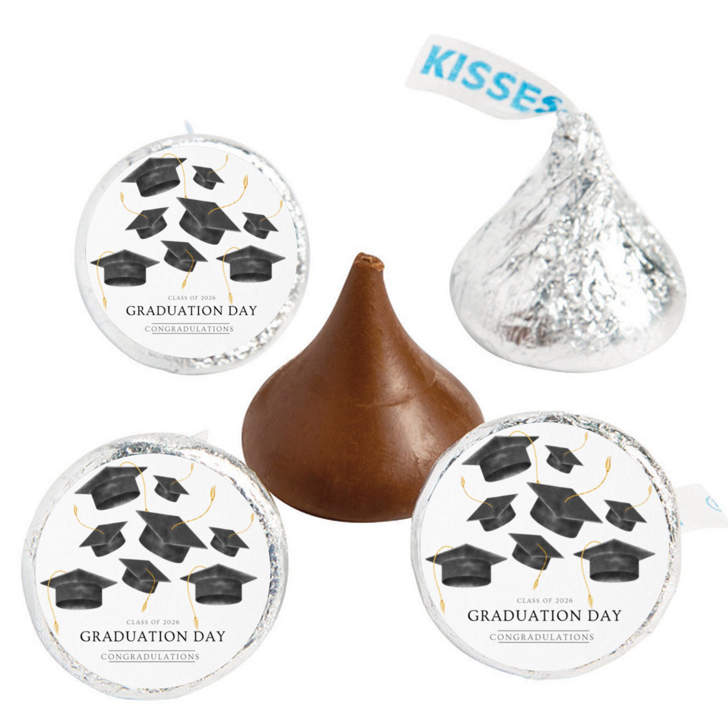 Graduation Party Kiss Candy Stickers | Class of 2026 Graduation Day Congratulations | Glossy| Self Adhesive | 100ct