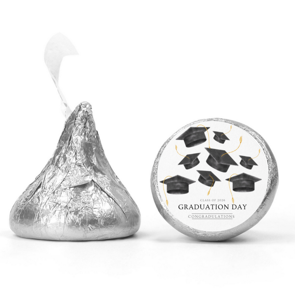 Graduation Party Kiss Candy Stickers | Class of 2026 Graduation Day Congratulations | Glossy| Self Adhesive | 100ct
