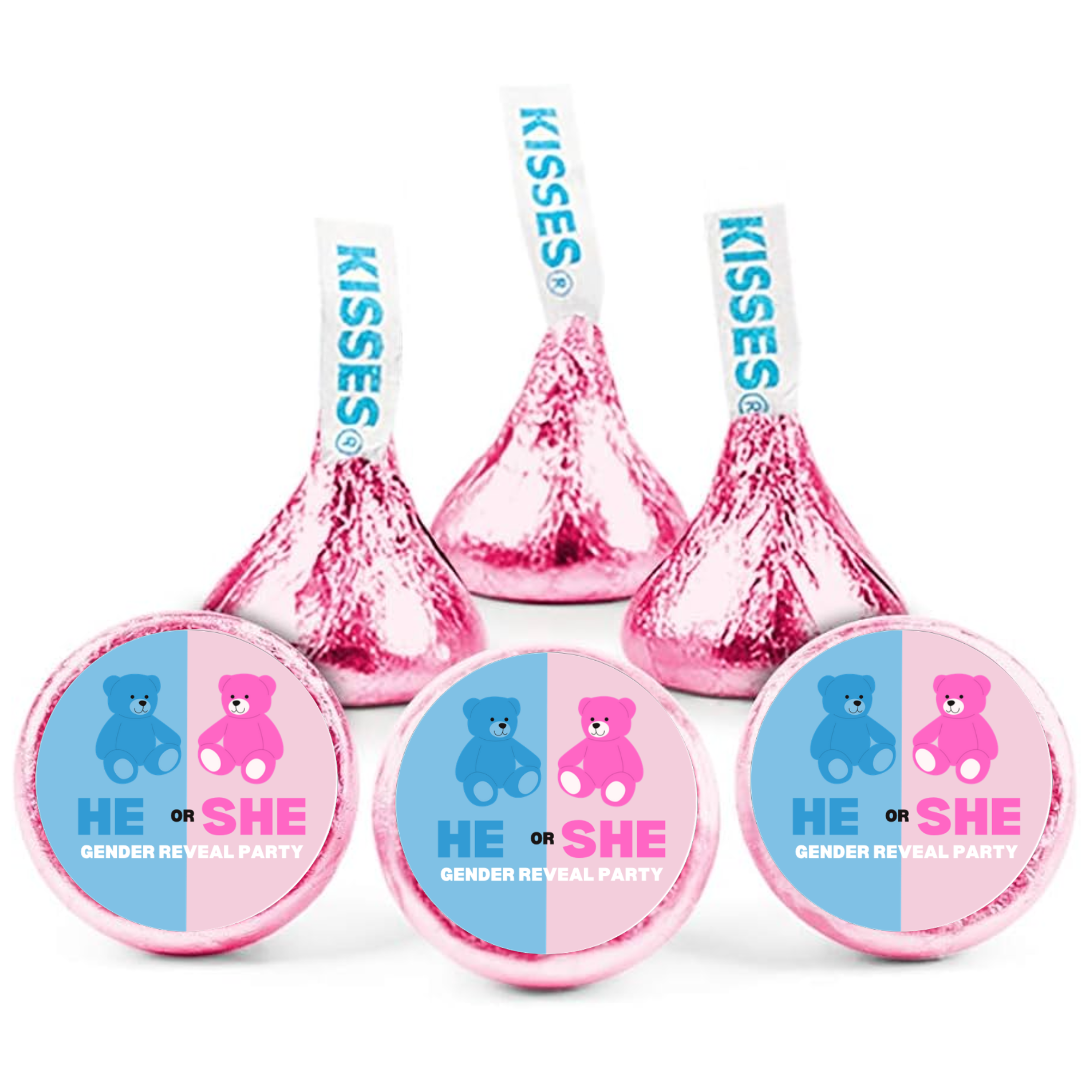 He Or She? |Gender Reveal Candy Kiss Decals | 100ct| Teddy Bear Theme| Glossy