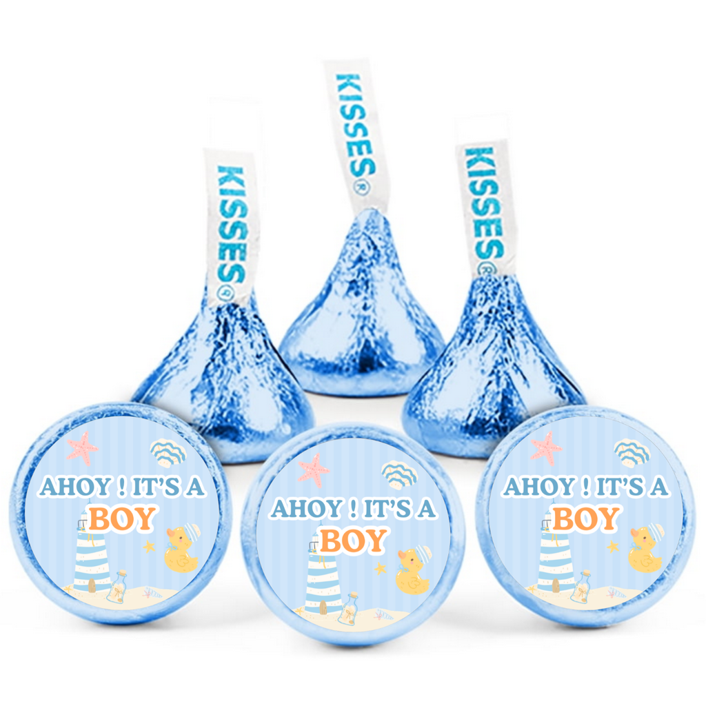 Ahoy Its a Boy Stickers | Nautical Baby Shower Decor | Candy Kiss Labels | Glossy| 100ct