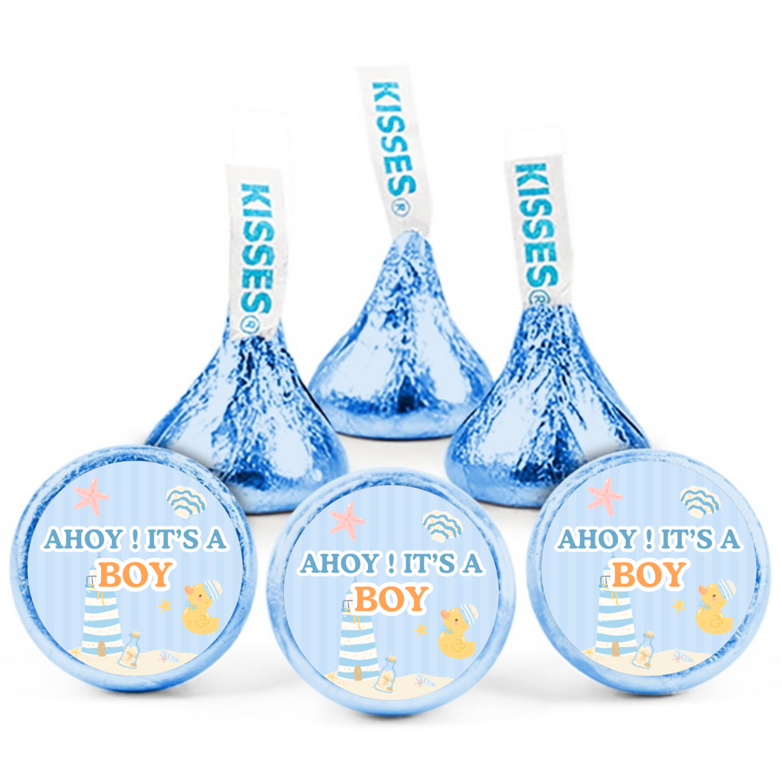 Ahoy Its a Boy Stickers | Nautical Baby Shower Decor | Candy Kiss Labels | Glossy| 100ct
