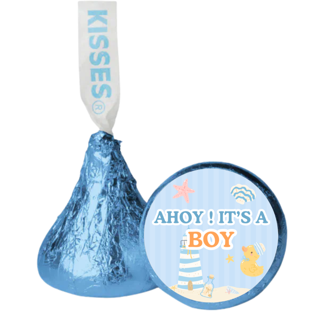 Ahoy Its a Boy Stickers | Nautical Baby Shower Decor | Candy Kiss Labels | Glossy| 100ct