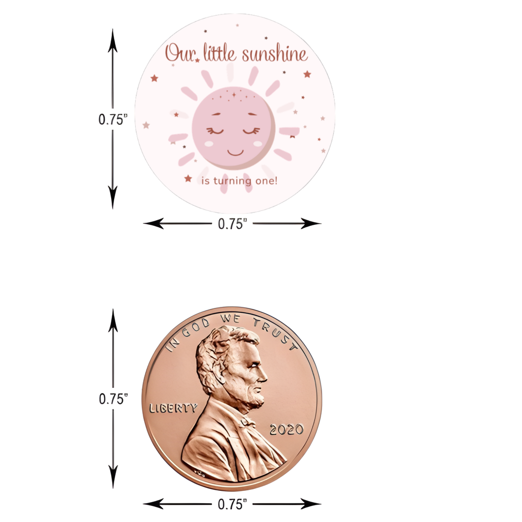Our Little Sunshine Is Turning One Candy Stickers | Girls 1st Birthday | Pink Sun Design | 100 Count