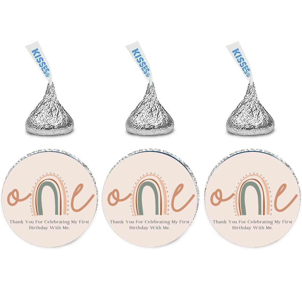 Boho Rainbow First Birthday Candy Kiss Stickers |0.75in| Glossy | 100ct