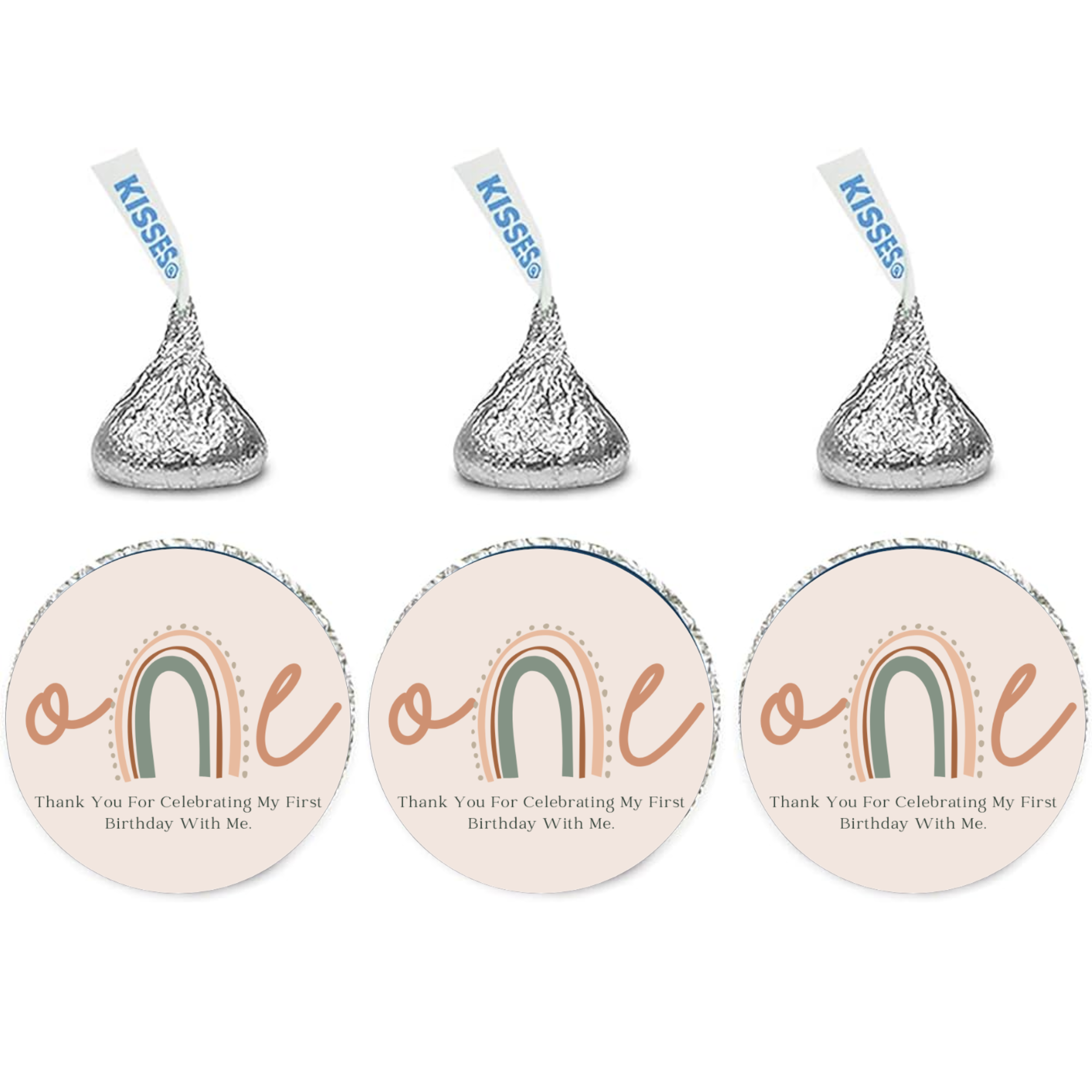 Boho Rainbow First Birthday Candy Kiss Stickers |0.75in| Glossy | 100ct