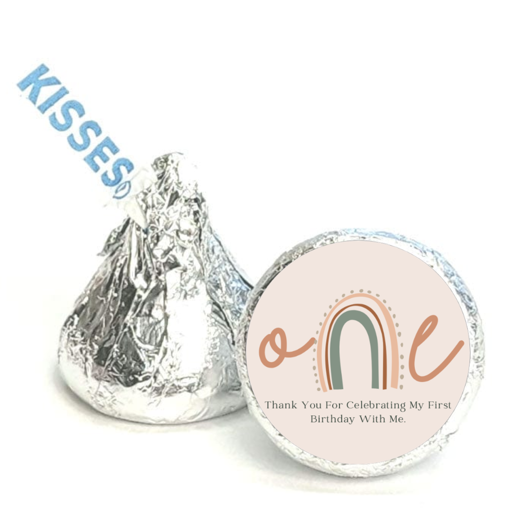 Boho Rainbow First Birthday Candy Kiss Stickers |0.75in| Glossy | 100ct
